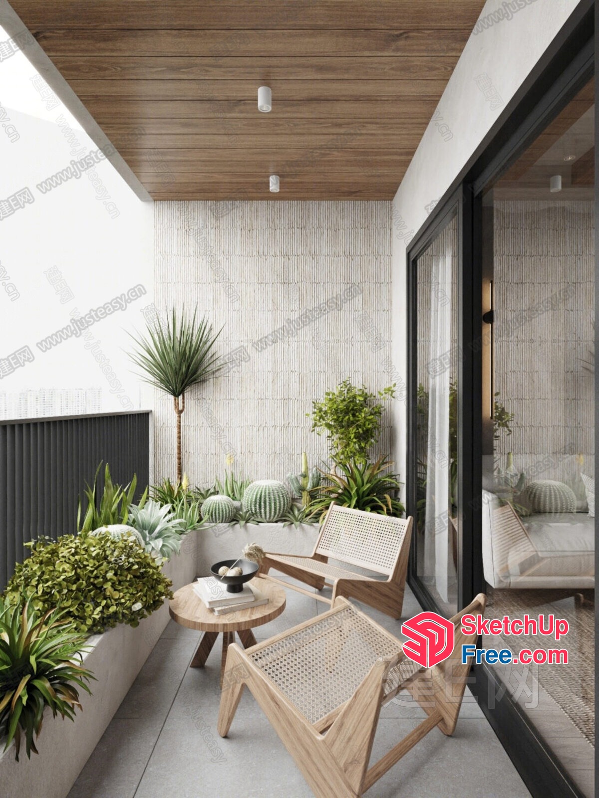Minimalist Japanese-Style Balcony Decor 3D SketchUp File