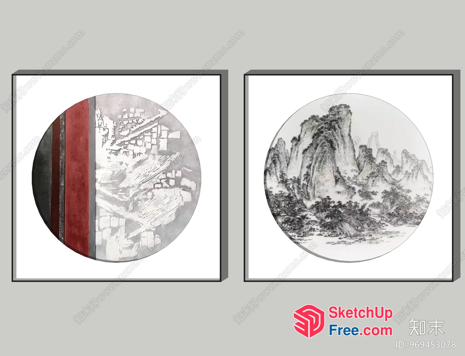 Abstract Landscape Artwork Set 3D SketchUp File