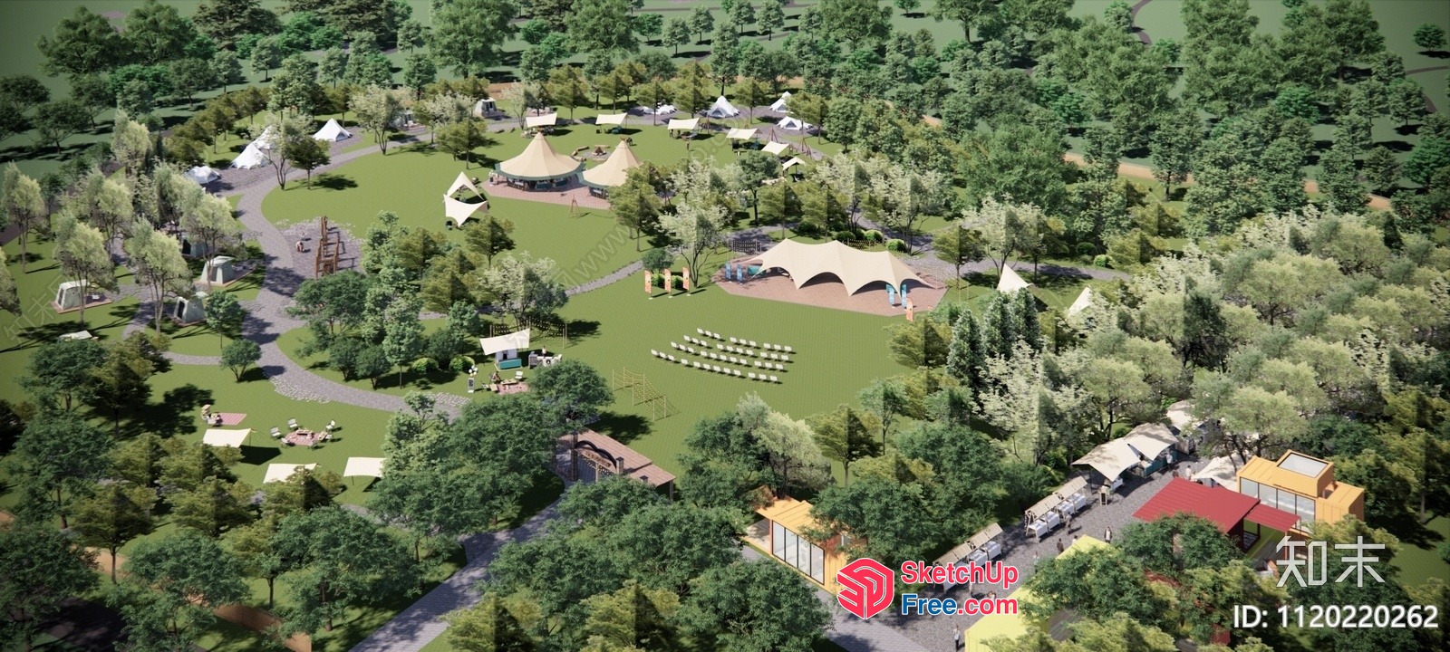 3D Rendering Of A Serene Park With Various Buildings 3D SketchUp File