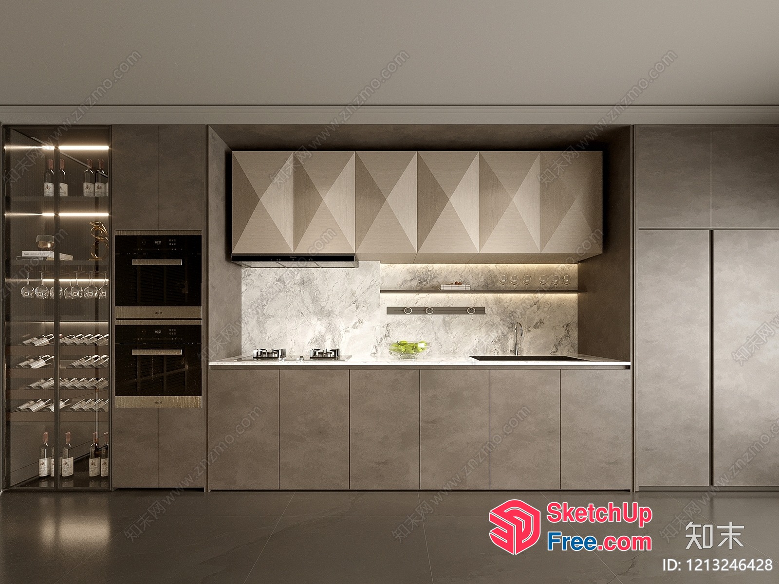 Modern Kitchen With Sleek White Countertops And Gray Cabinets 3D SketchUp File