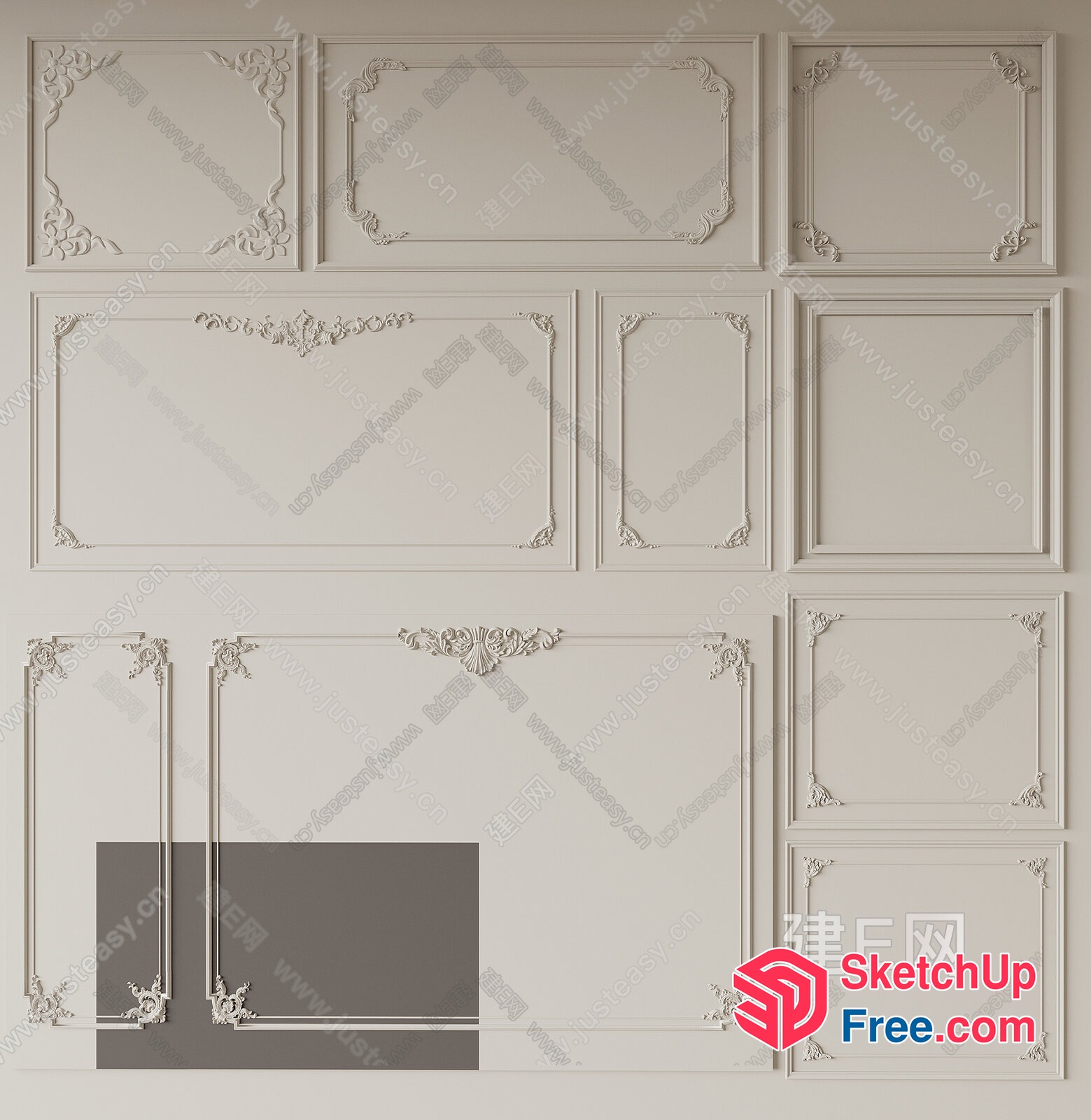 Ornate White Wall Decorations 3D SketchUp File