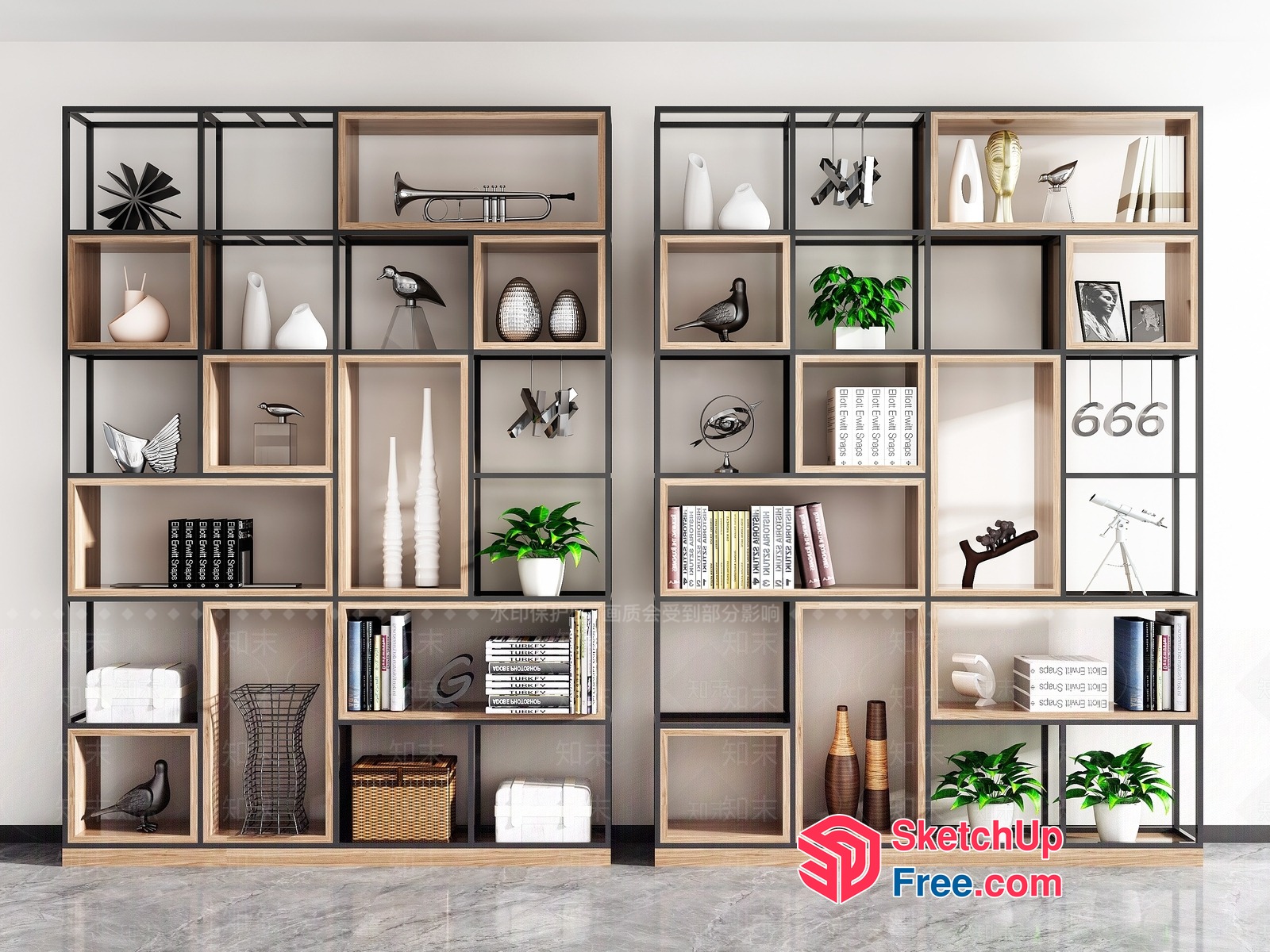 Modern Shelving Unit With Decorative Items 3D SketchUp File
