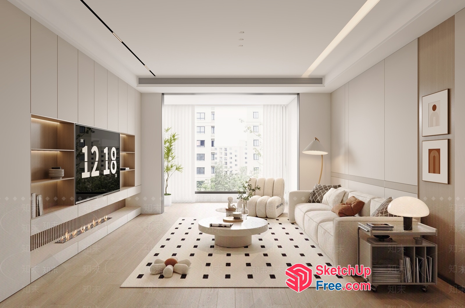 Modern Minimalist Living Room With Neutral Color Scheme 3D SketchUp File