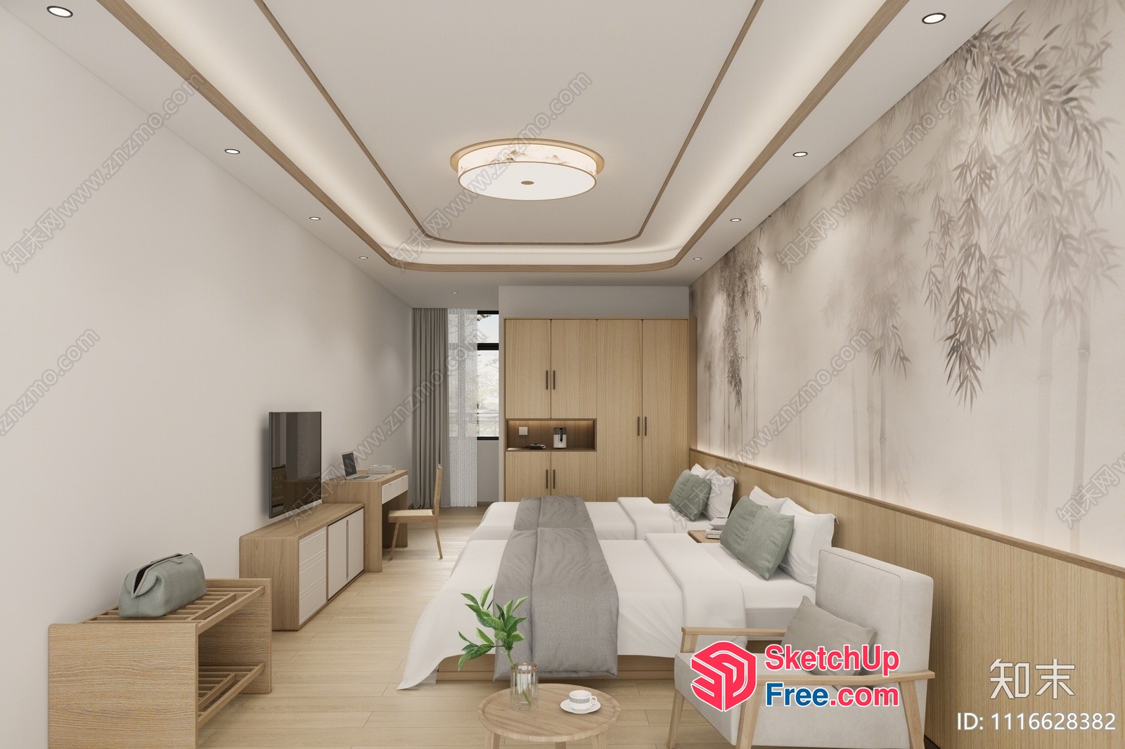 Modern Japanese-Inspired Homestay Interior 3D SketchUp File
