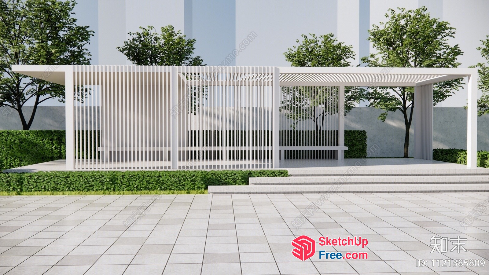 Modern White Exterior Pavilion 3D SketchUp File