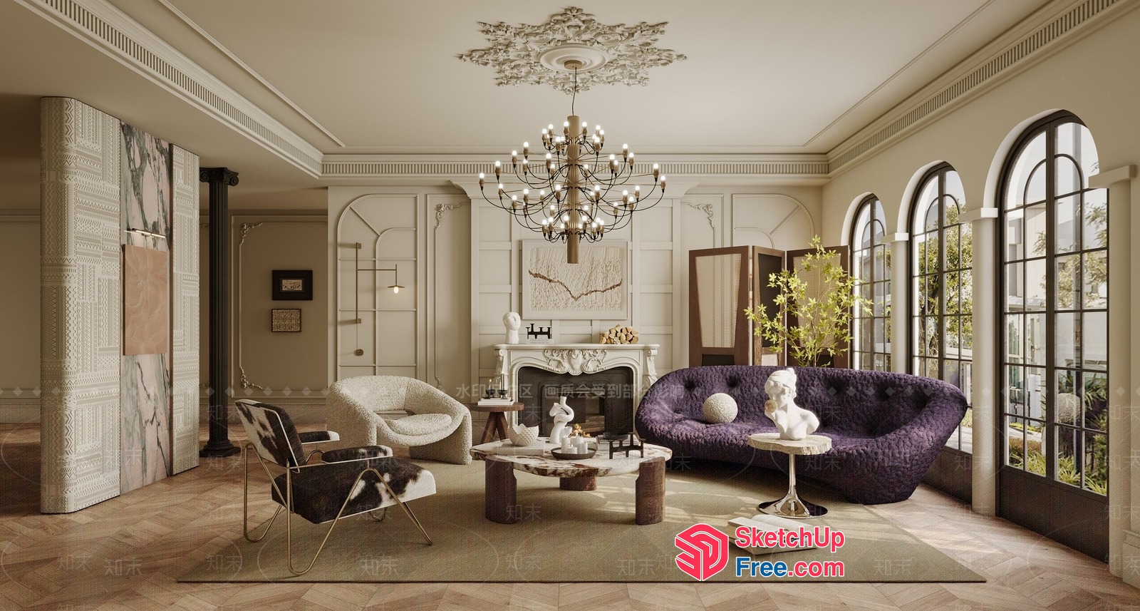 Lavish Living Room With Elegant Furniture And Decor 3D SketchUp File