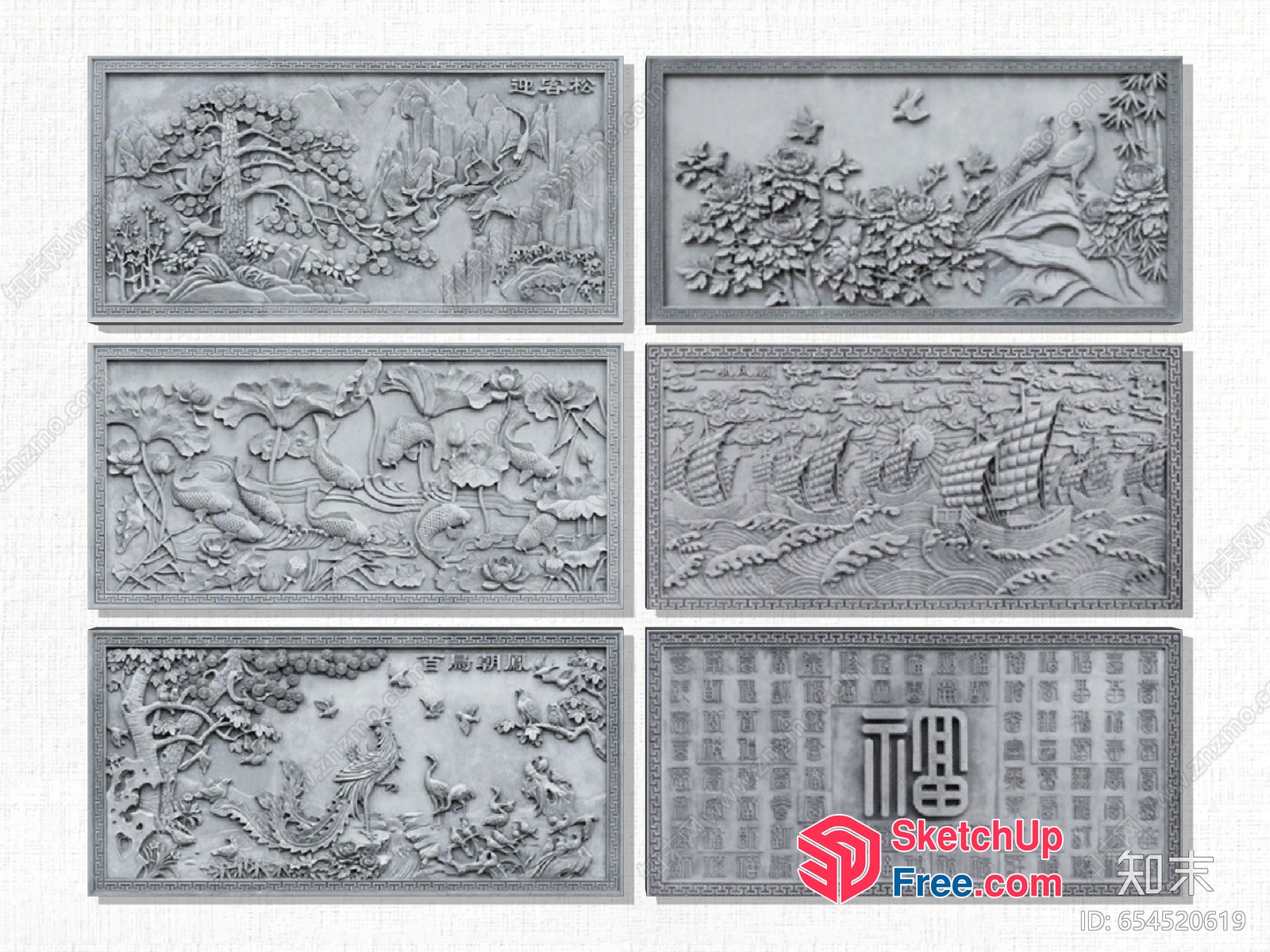 Ornate Chinese-Inspired Artwork Panels 3D SketchUp File