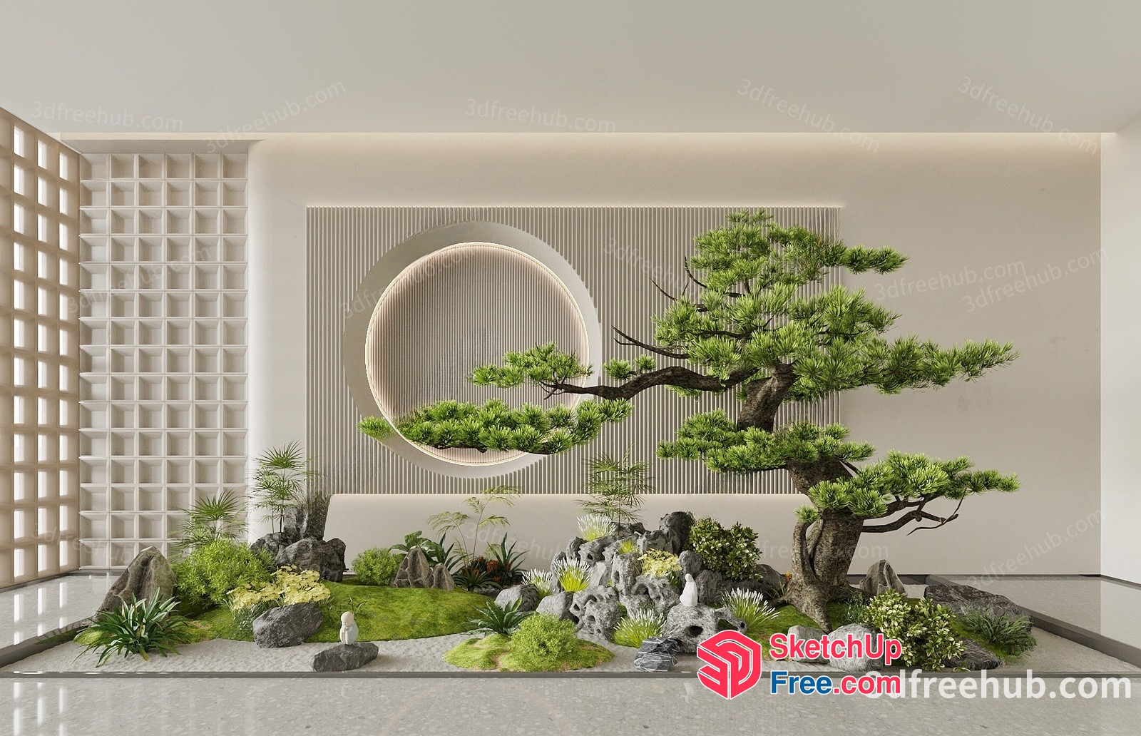 Japanese Style Interior Garden With Minimalist Decor 3D SketchUp File