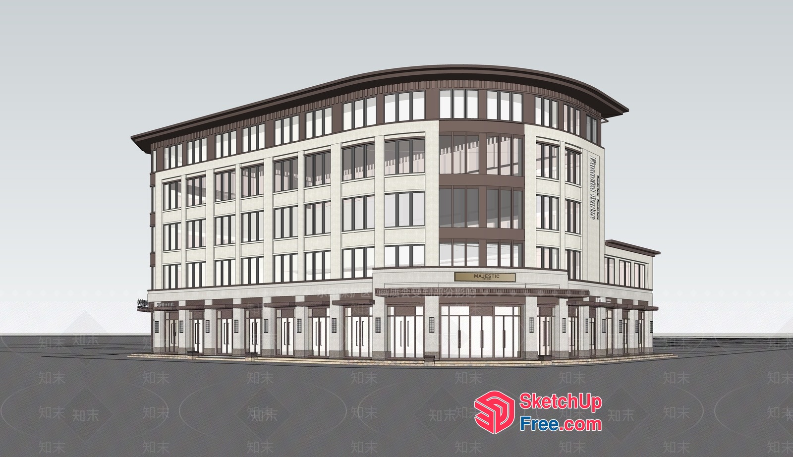 Elegant Commercial Street Building 3D SketchUp File