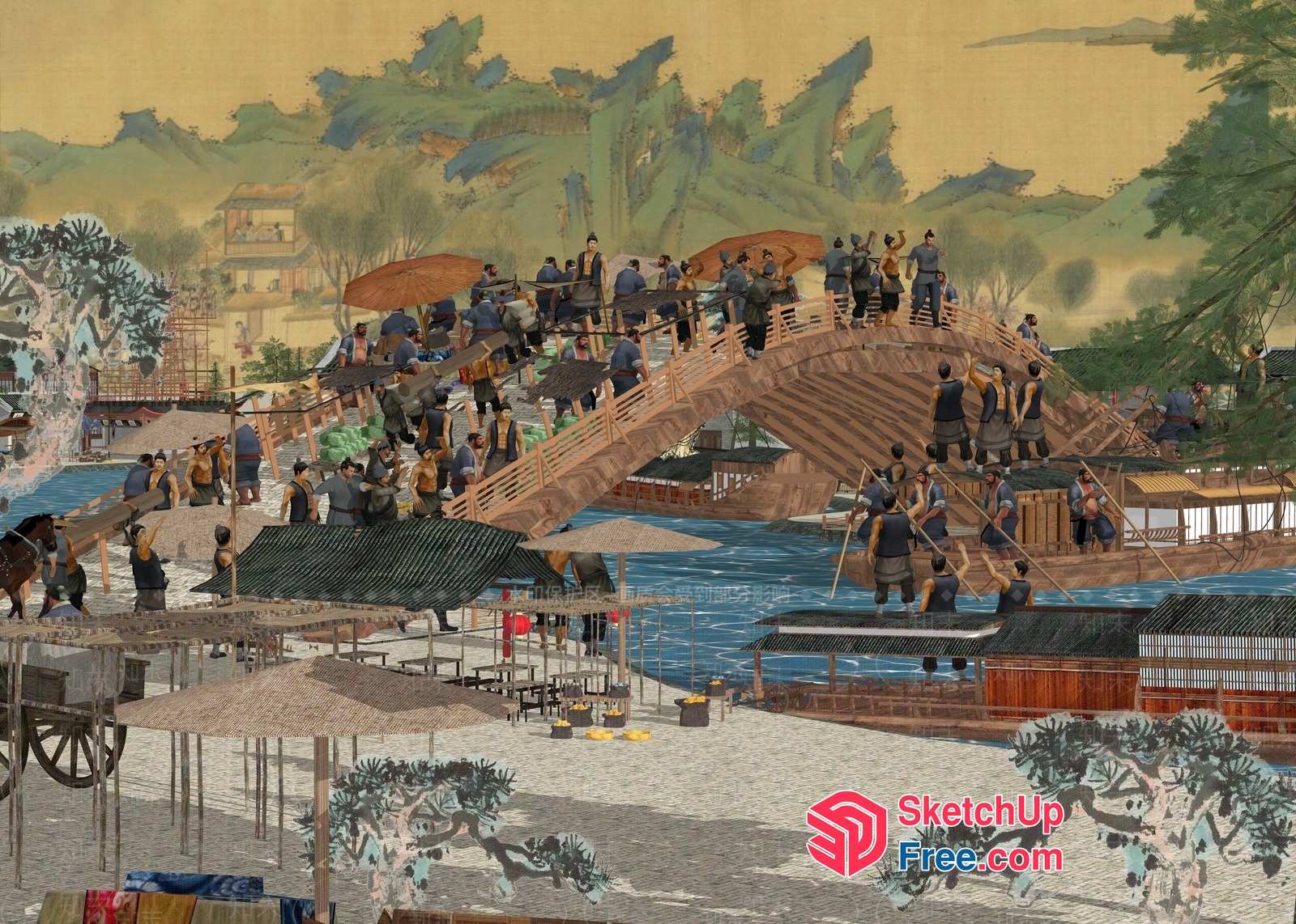 Traditional Chinese Village Scene 3D SketchUp File