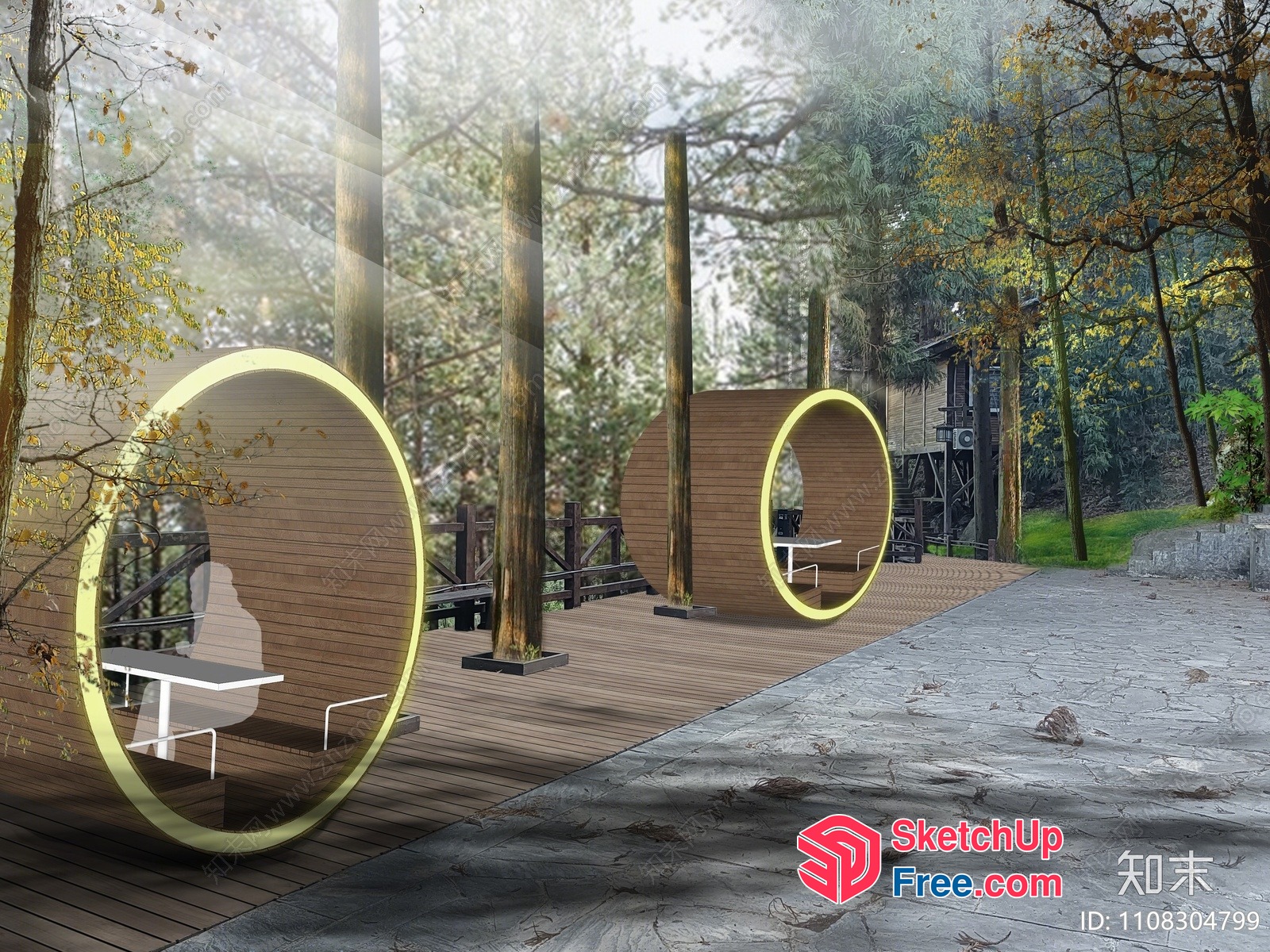 Outdoor Office Space With Circular Desk And Chair 3D SketchUp File