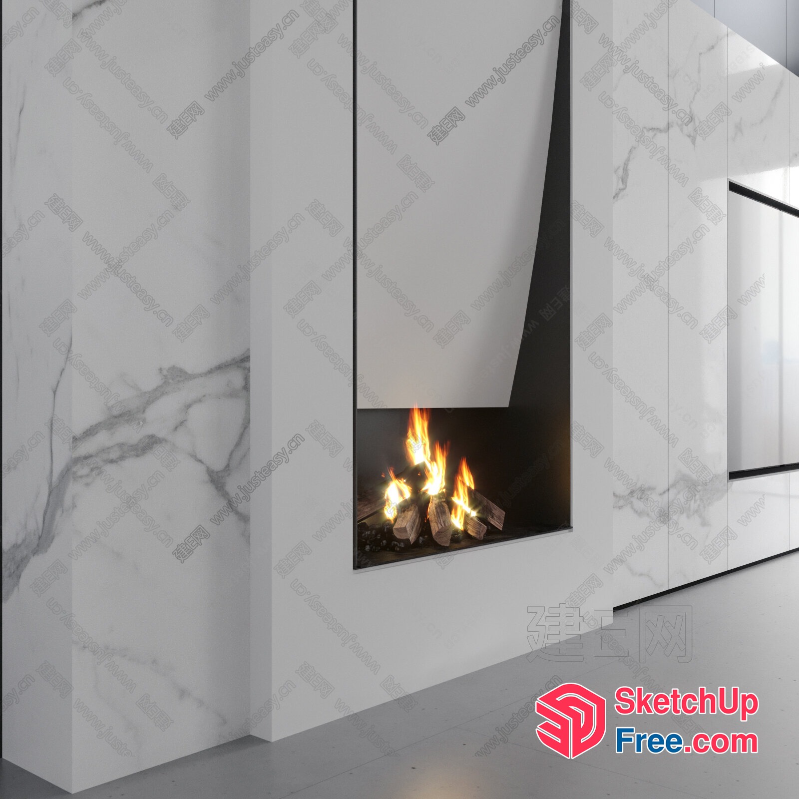 Modern Fireplace Design With Marble Surround 3D SketchUp File