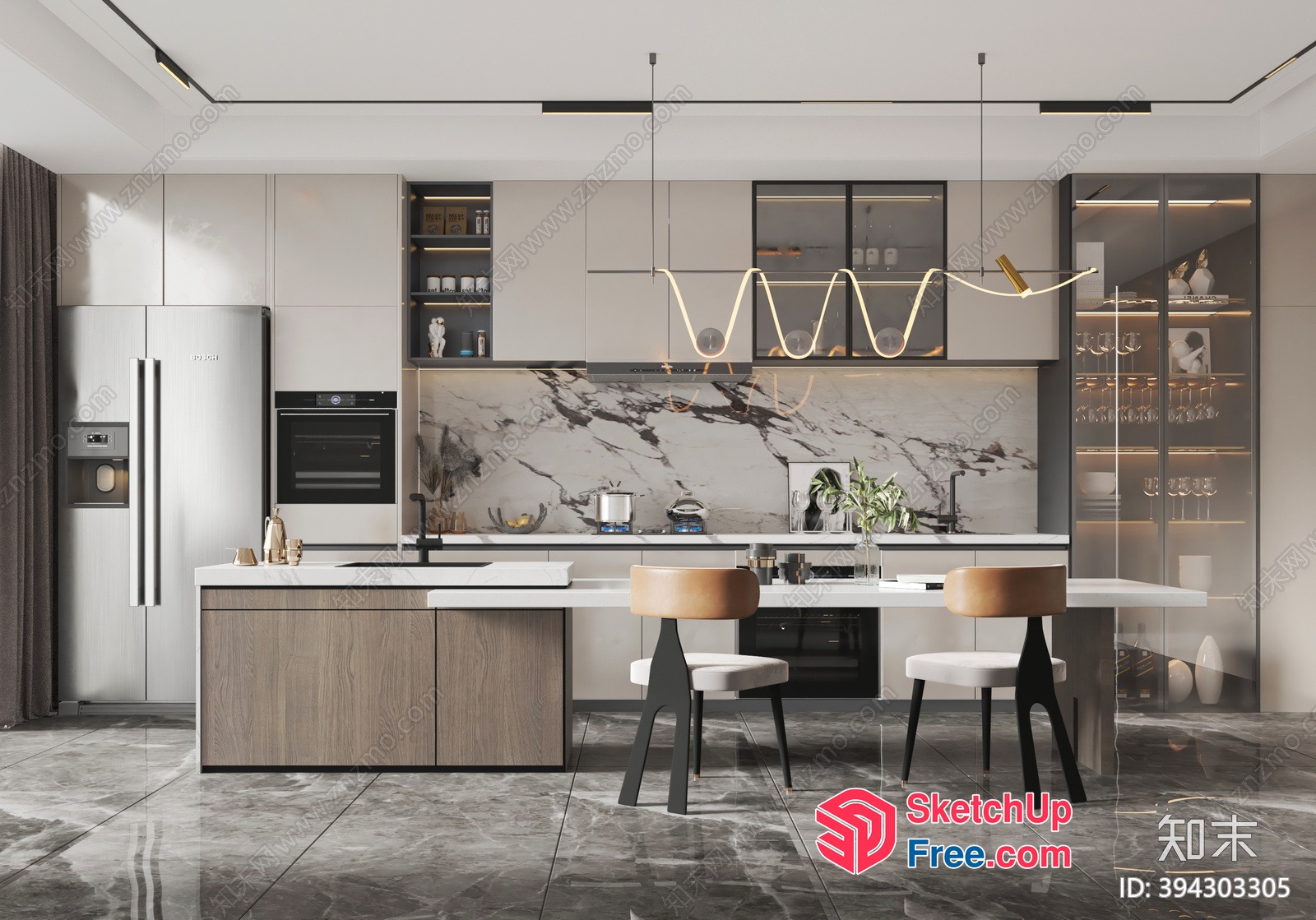 Modern Kitchen With Sleek White And Wood Accents 3D SketchUp File