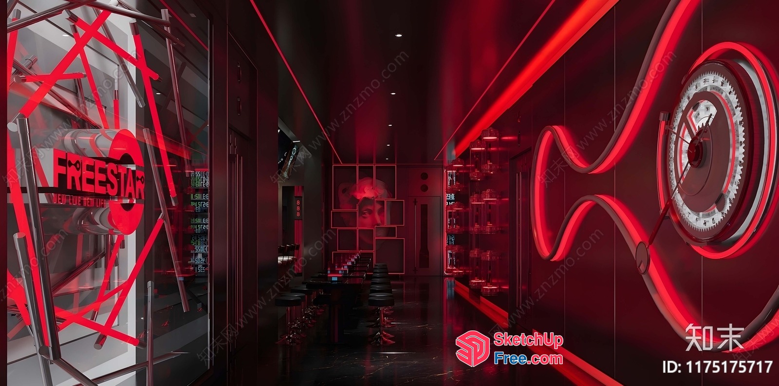 Modern Red Neon Interior Design 3D SketchUp File