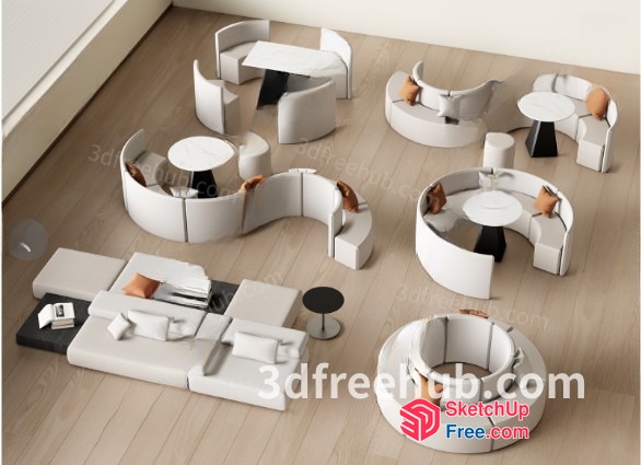 Modern White Furniture Arrangement 3D SketchUp File