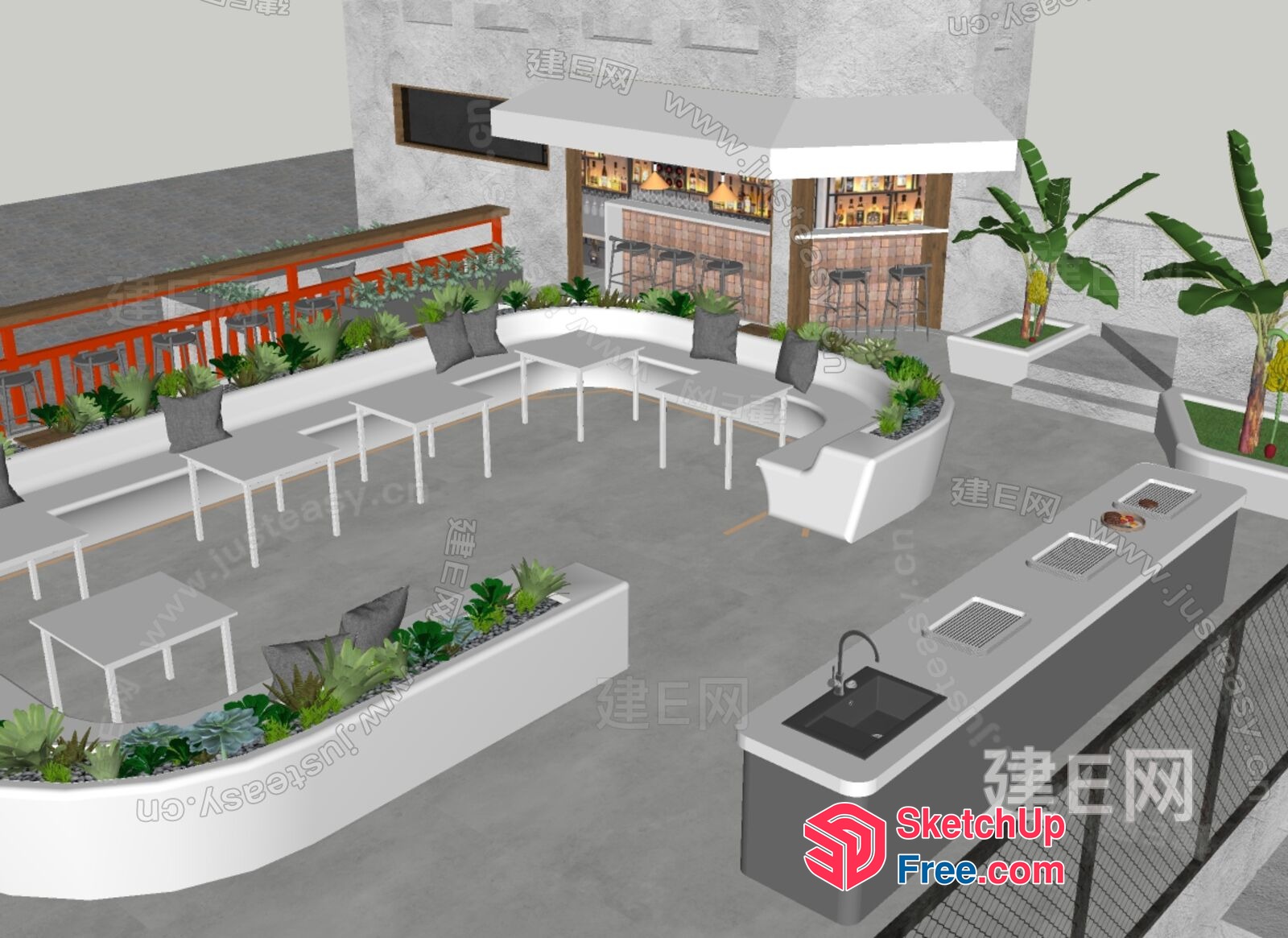 Modern Outdoor Bar And Seating Area 3D SketchUp File
