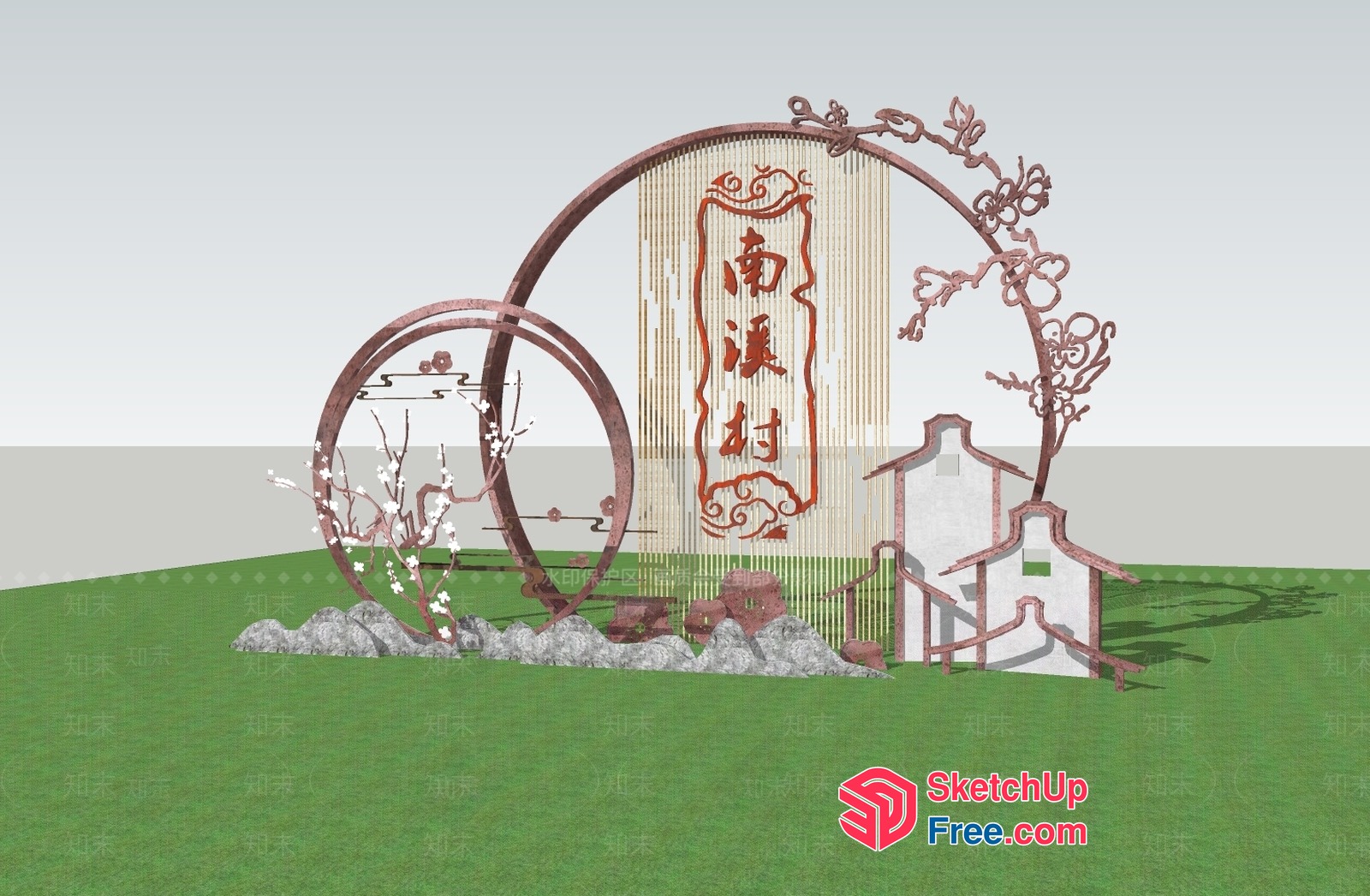 Elegant Traditional Asian-Inspired Outdoor Decor 3D SketchUp File