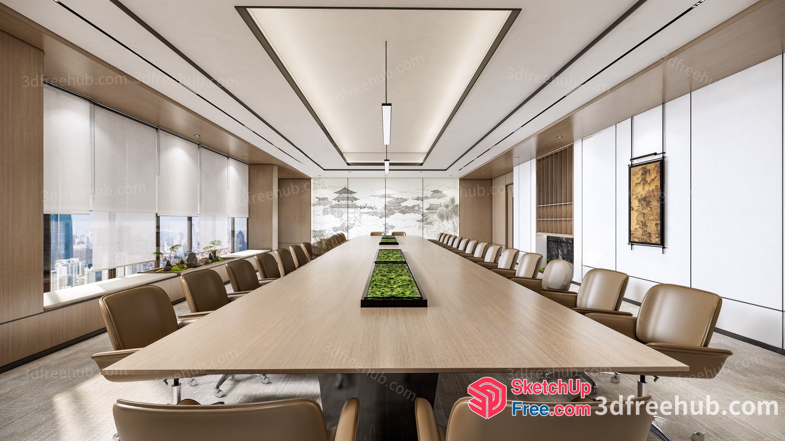Modern Conference Room Interior With Large Table And Chairs 3D SketchUp File