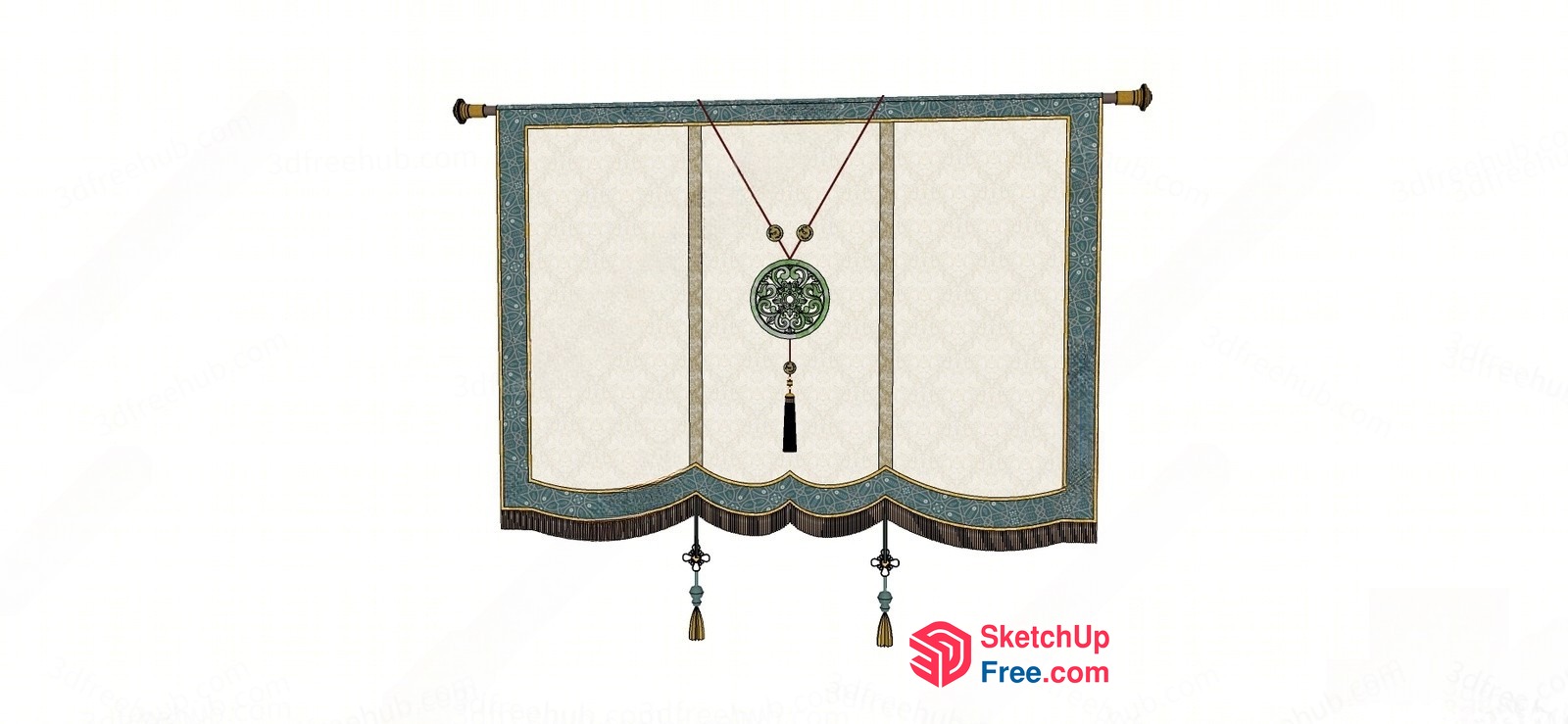 Elegant Hanging Curtain With Ornate Tassels And Medallion 3D SketchUp File