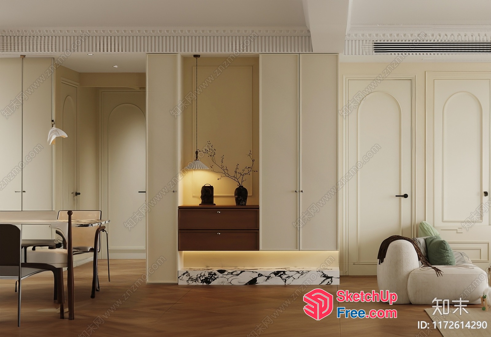 Elegant And Modern Living Space With Creamy Style Decor 3D SketchUp File