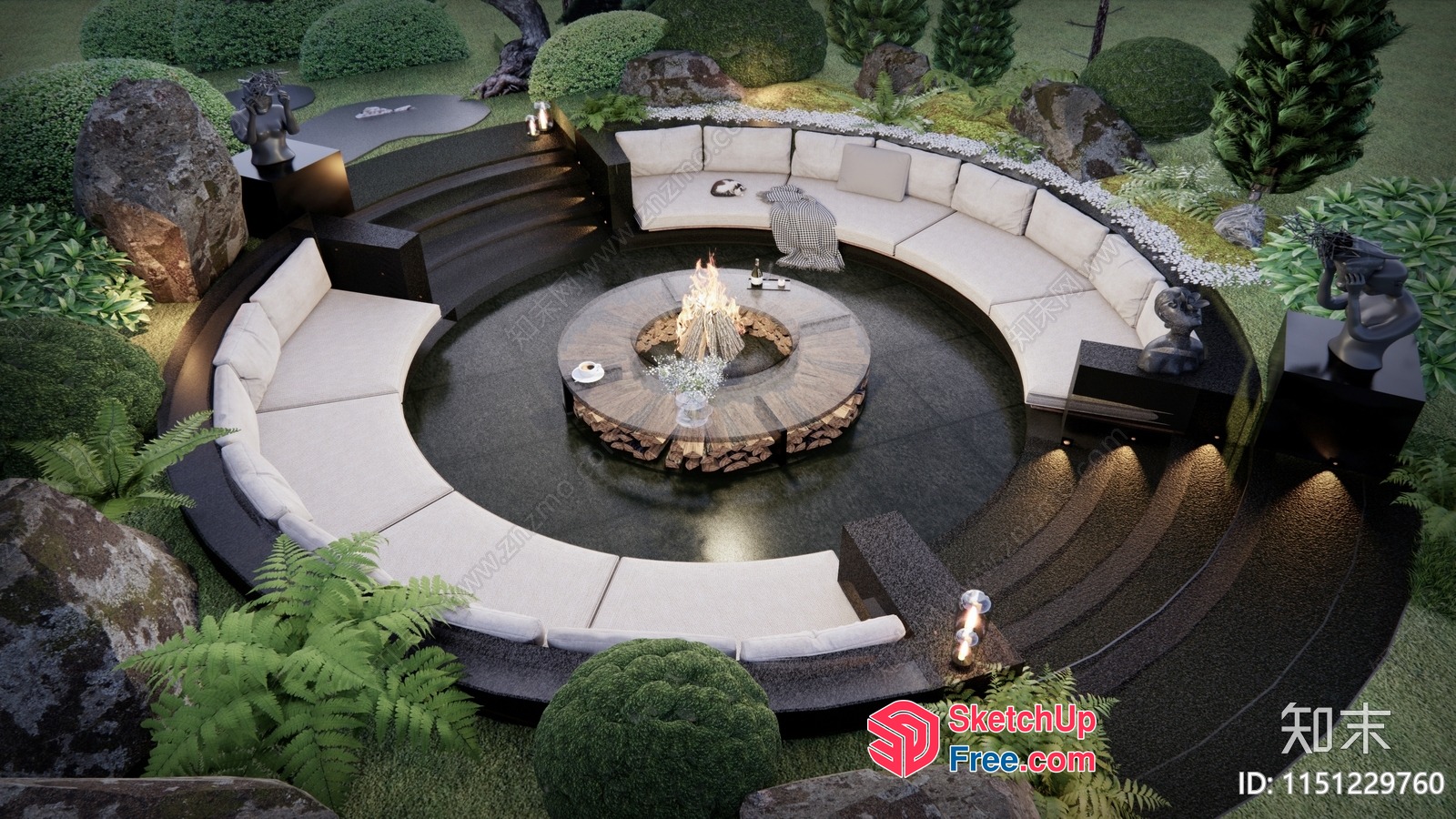 Elegant Outdoor Seating Area With Fire Pit 3D SketchUp File