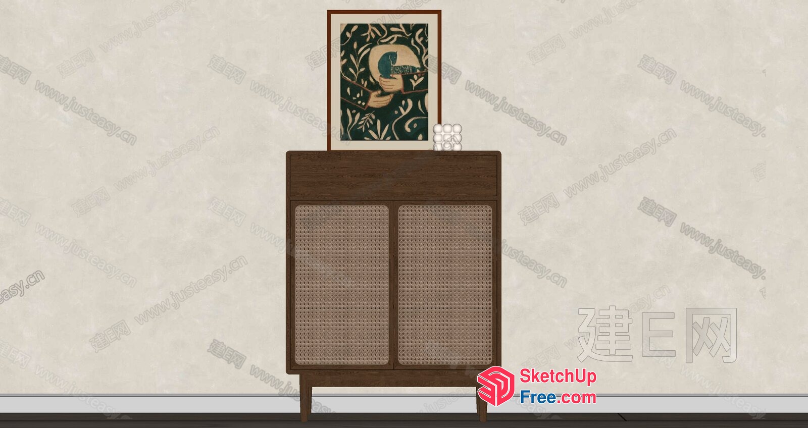 Simple Mid-Century Modern Cabinet With Woven Doors 3D SketchUp File