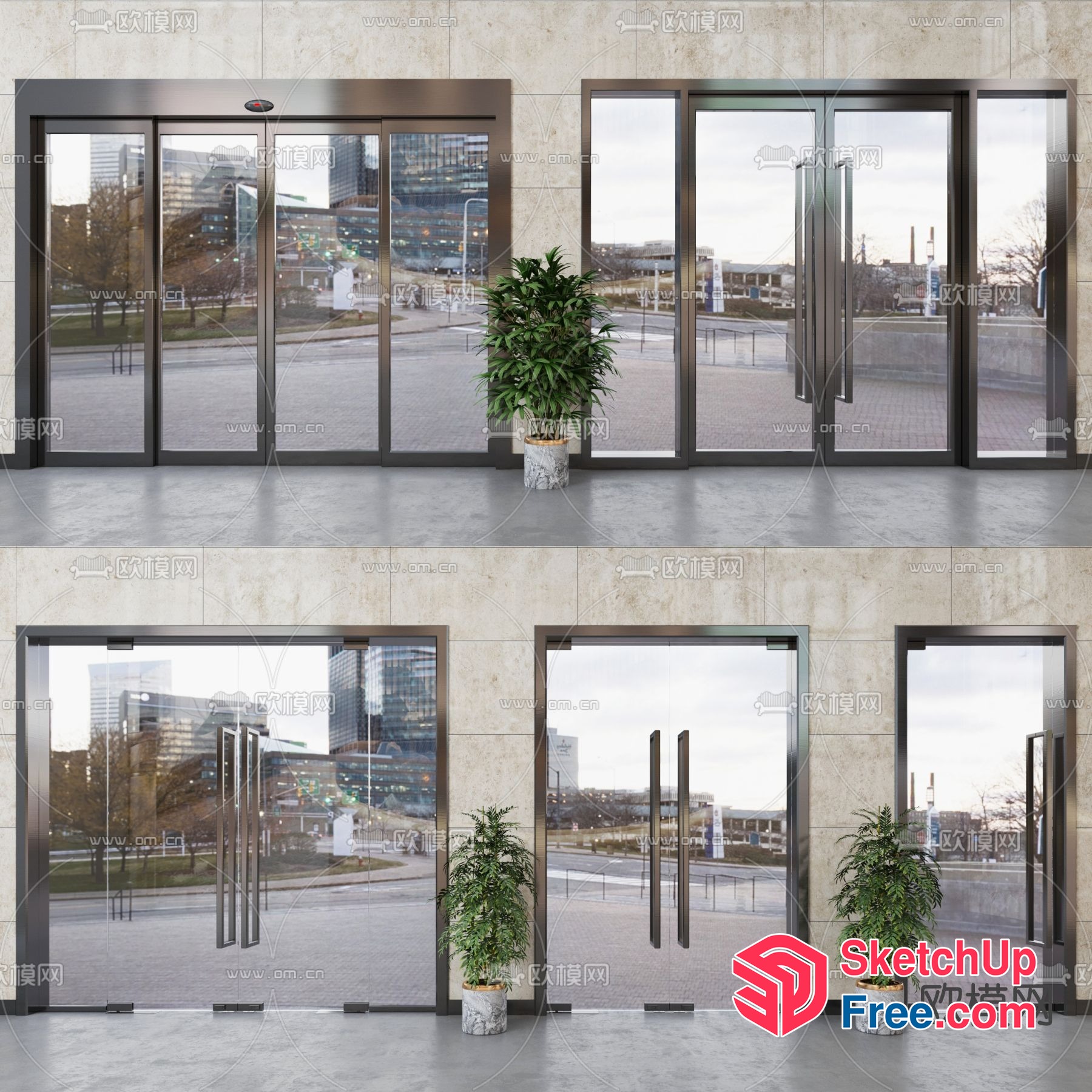 Modern Office Building Entrance Doors 3D SketchUp File