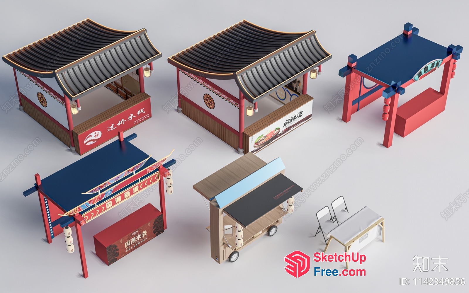 Traditional Asian Food Market Stalls 3D SketchUp File