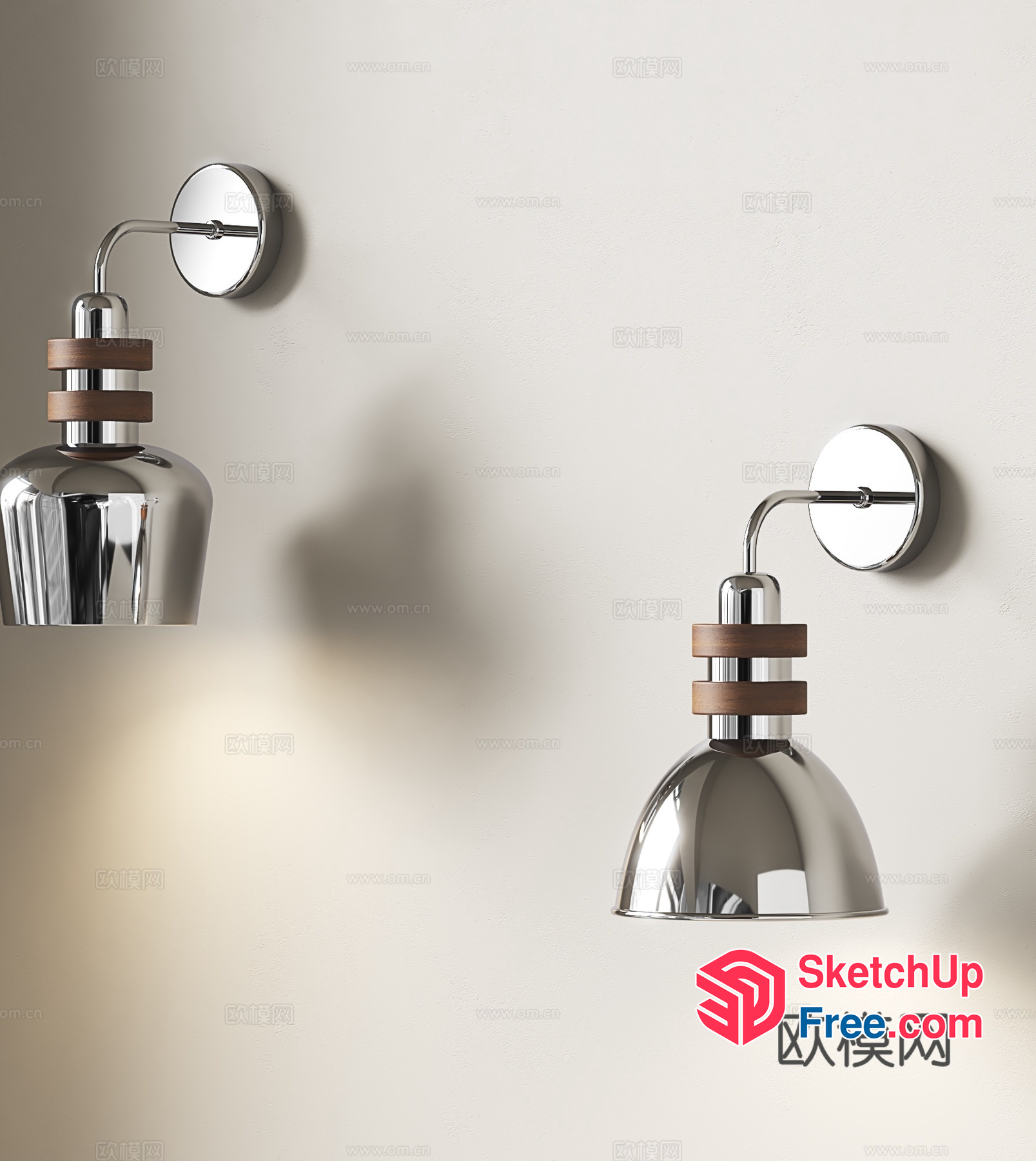 Modern Silver And Wood Wall Lamps 3D SketchUp File
