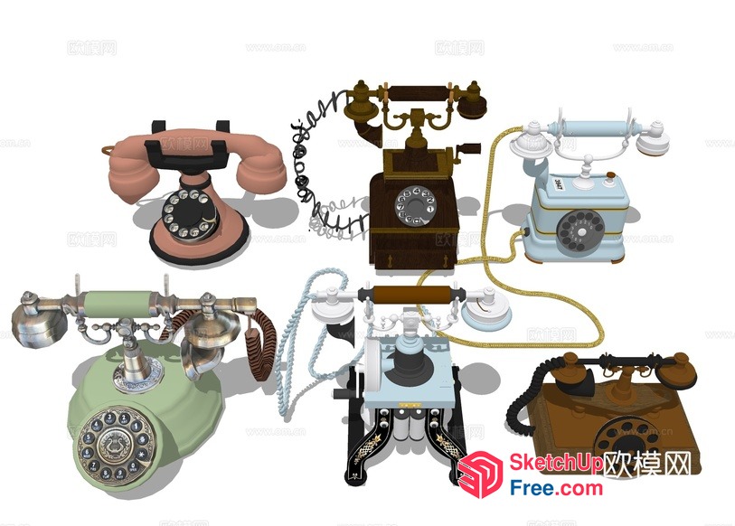 Old Fashioned Vintage Telephones Collection 3D SketchUp File