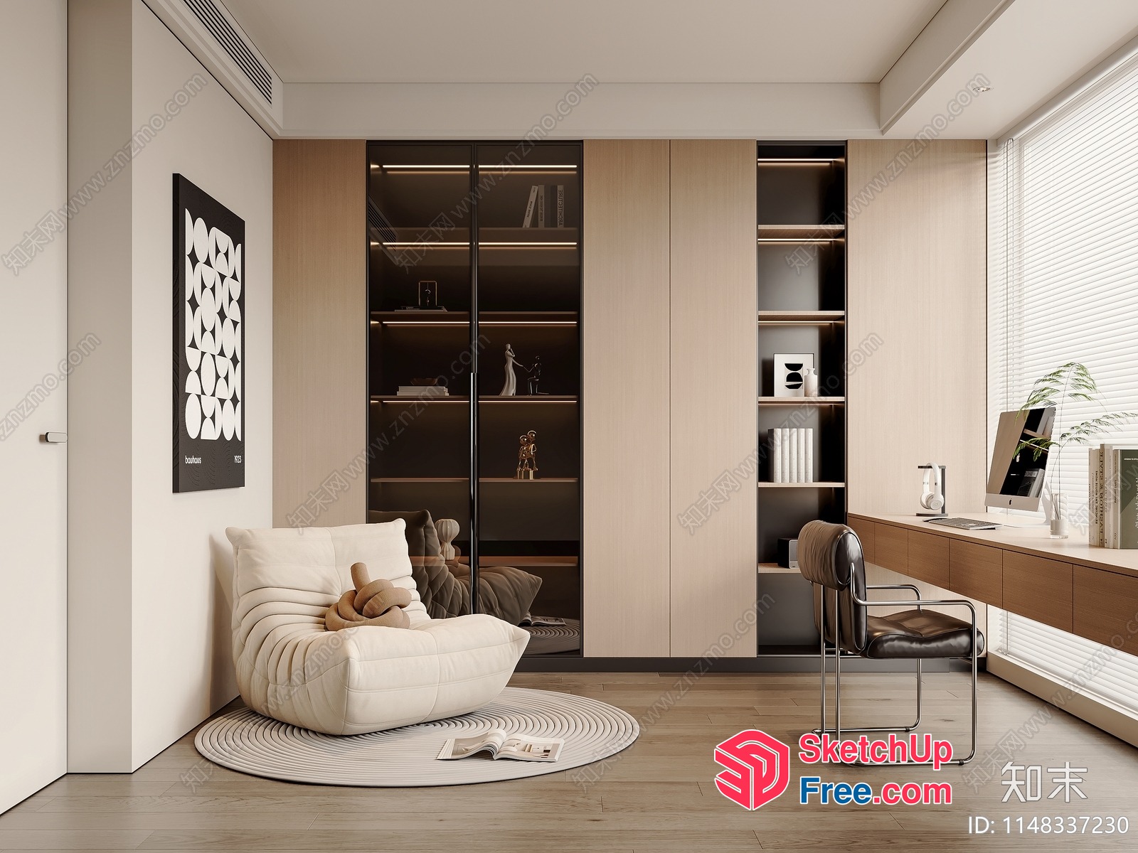 Modern Minimalist Office Interior With Neutral Color Palette 3D SketchUp File