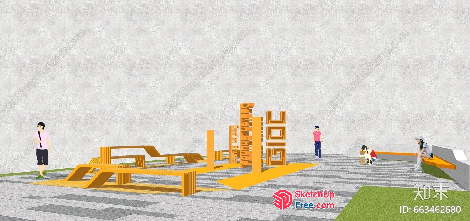 Yellow And Gray Outdoor Staircase With Unique Design 3D SketchUp File