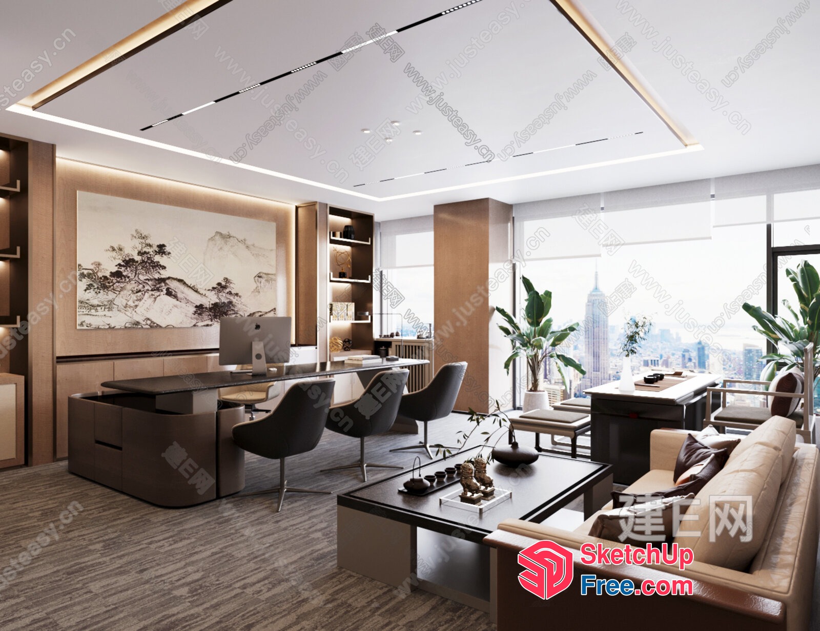 Modern Office Space With Elegant Furniture And City View 3D SketchUp File