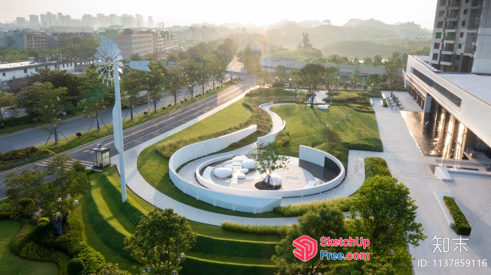 Modern Urban Park With Unique Architecture 3D SketchUp File