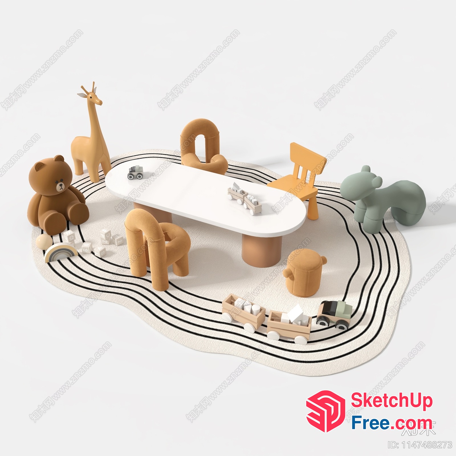 Colorful Kids Playroom Scene With Toys And Furniture 3D SketchUp File