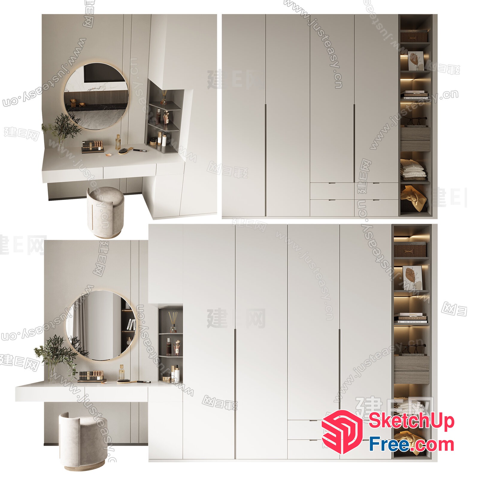 Modern Minimalist Bathroom Vanity With Round Mirror 3D SketchUp File