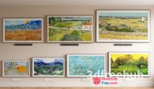 Framed Landscape Art Collection On Creamy Style Wall 3D SketchUp File