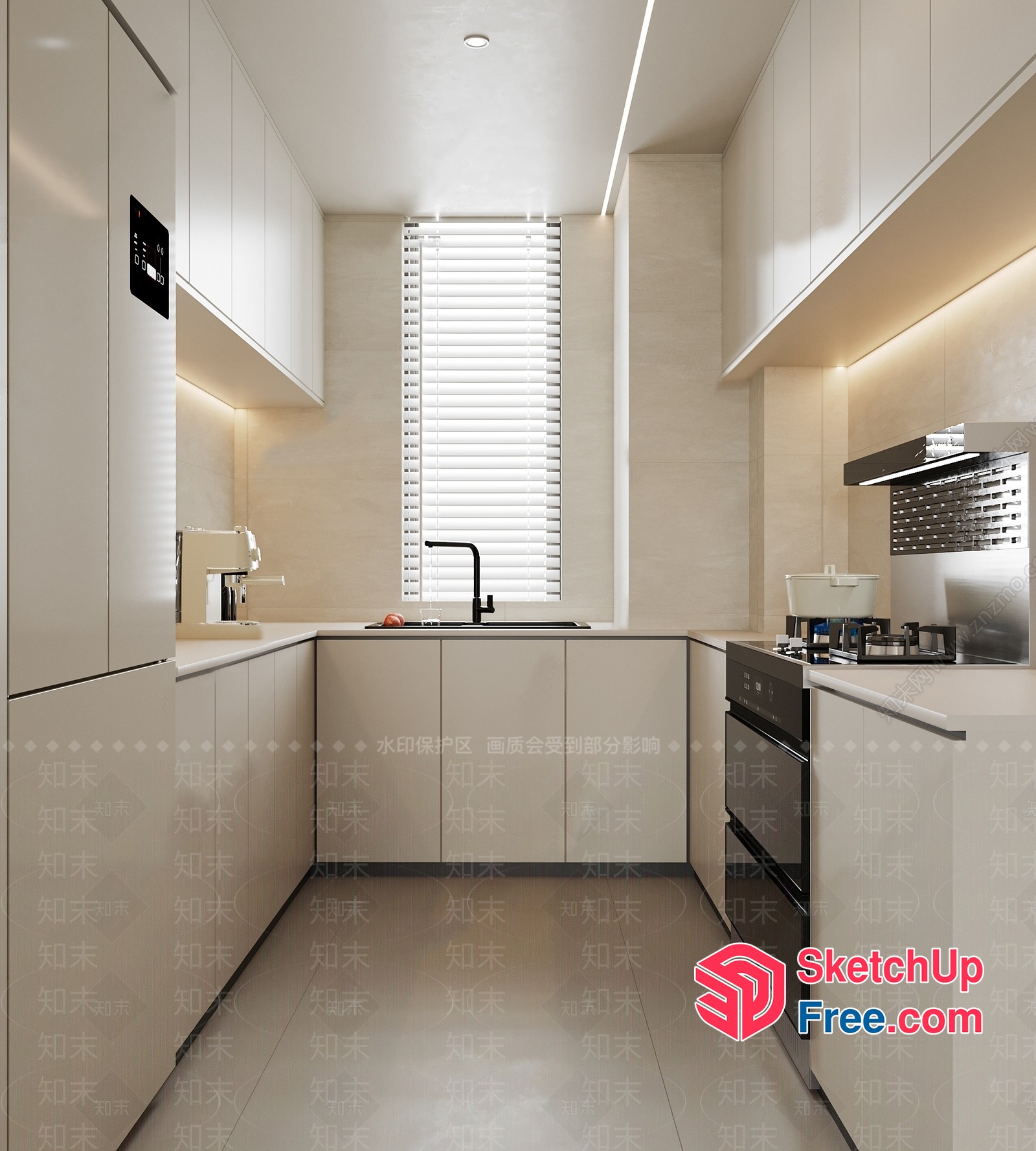 Modern Minimalist Kitchen With Sleek White Cabinets And Stainless Steel Appliances 3D SketchUp File