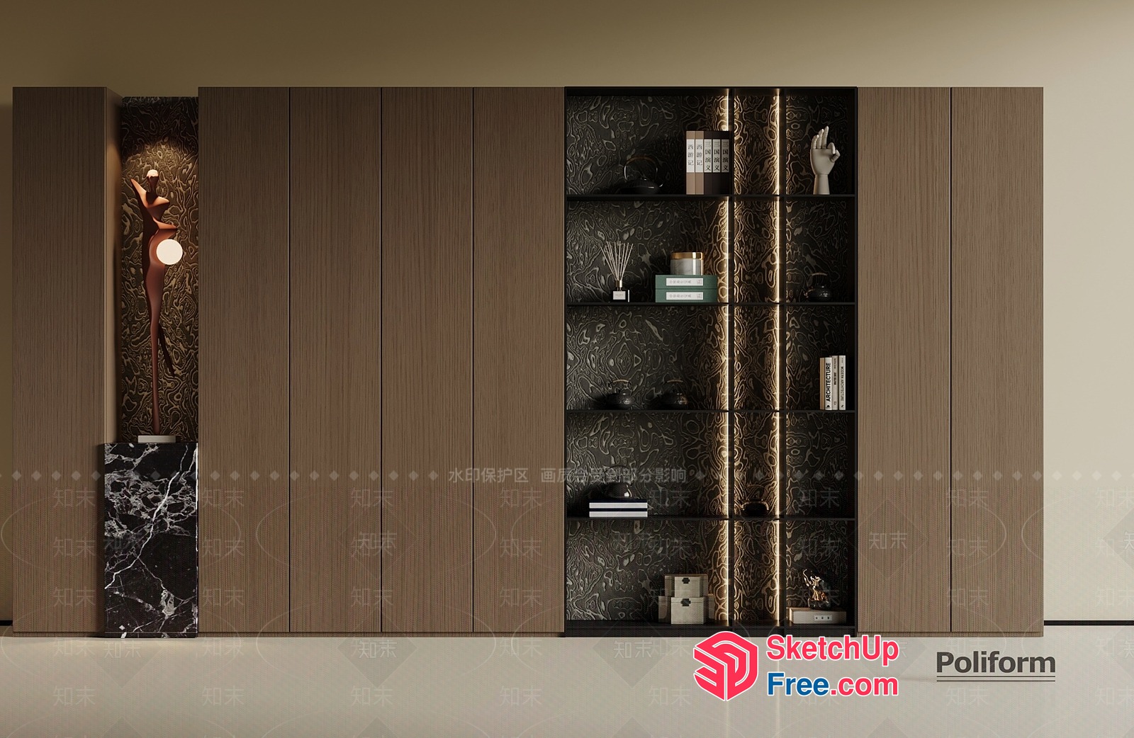 Poliform Decorative Cabinet With Marble Base And Built-In Lighting 3D SketchUp File