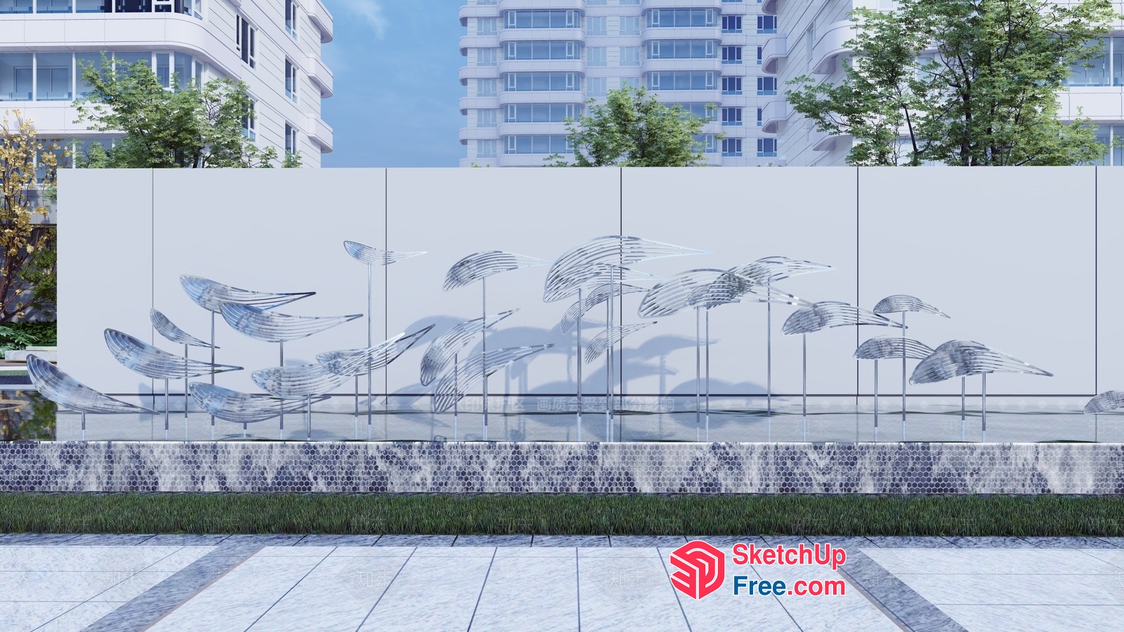 Glass Curtain Wall With Decorative Design Elements 3D SketchUp File