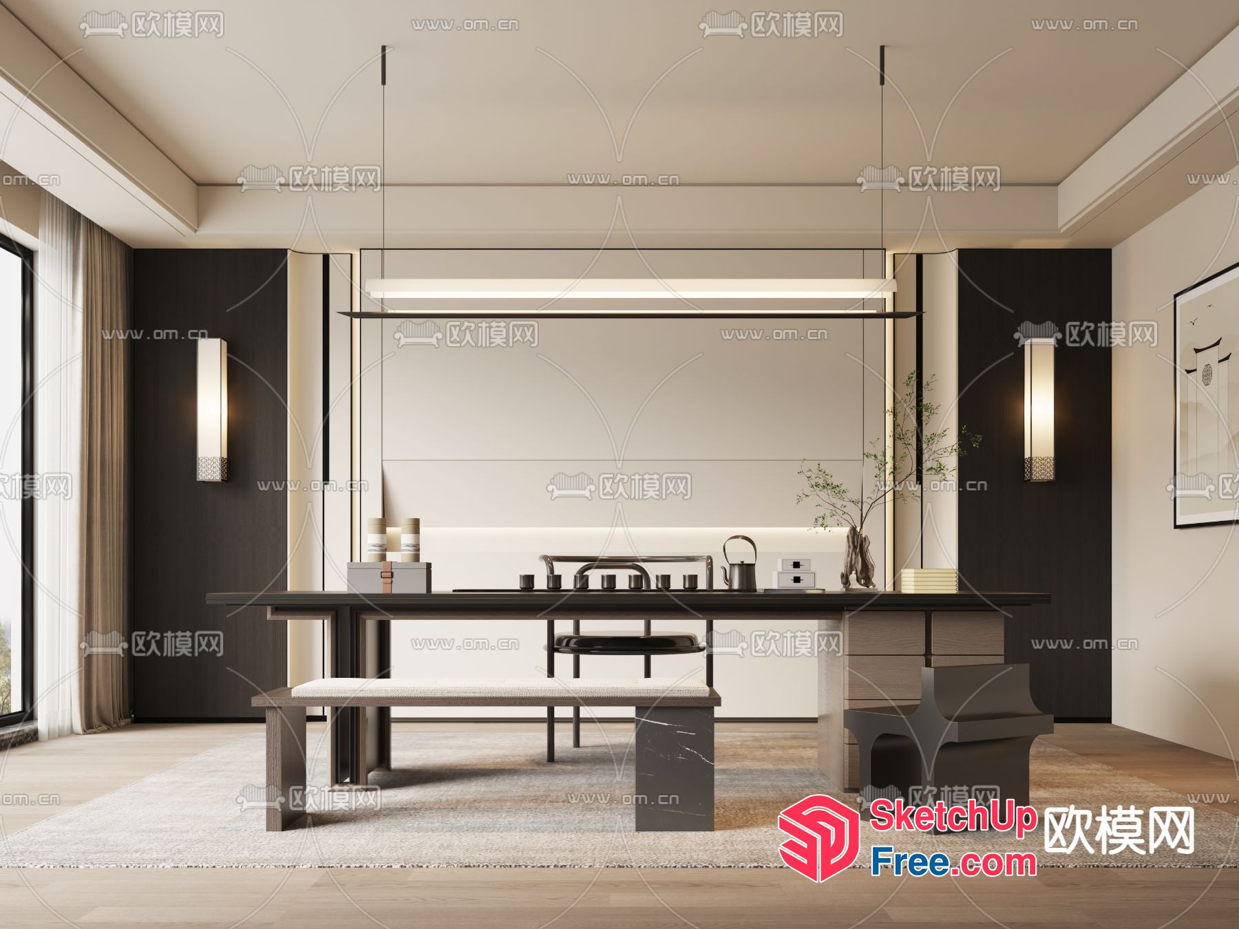 Modern Minimalist Dining Room With Hanging Lights 3D SketchUp File