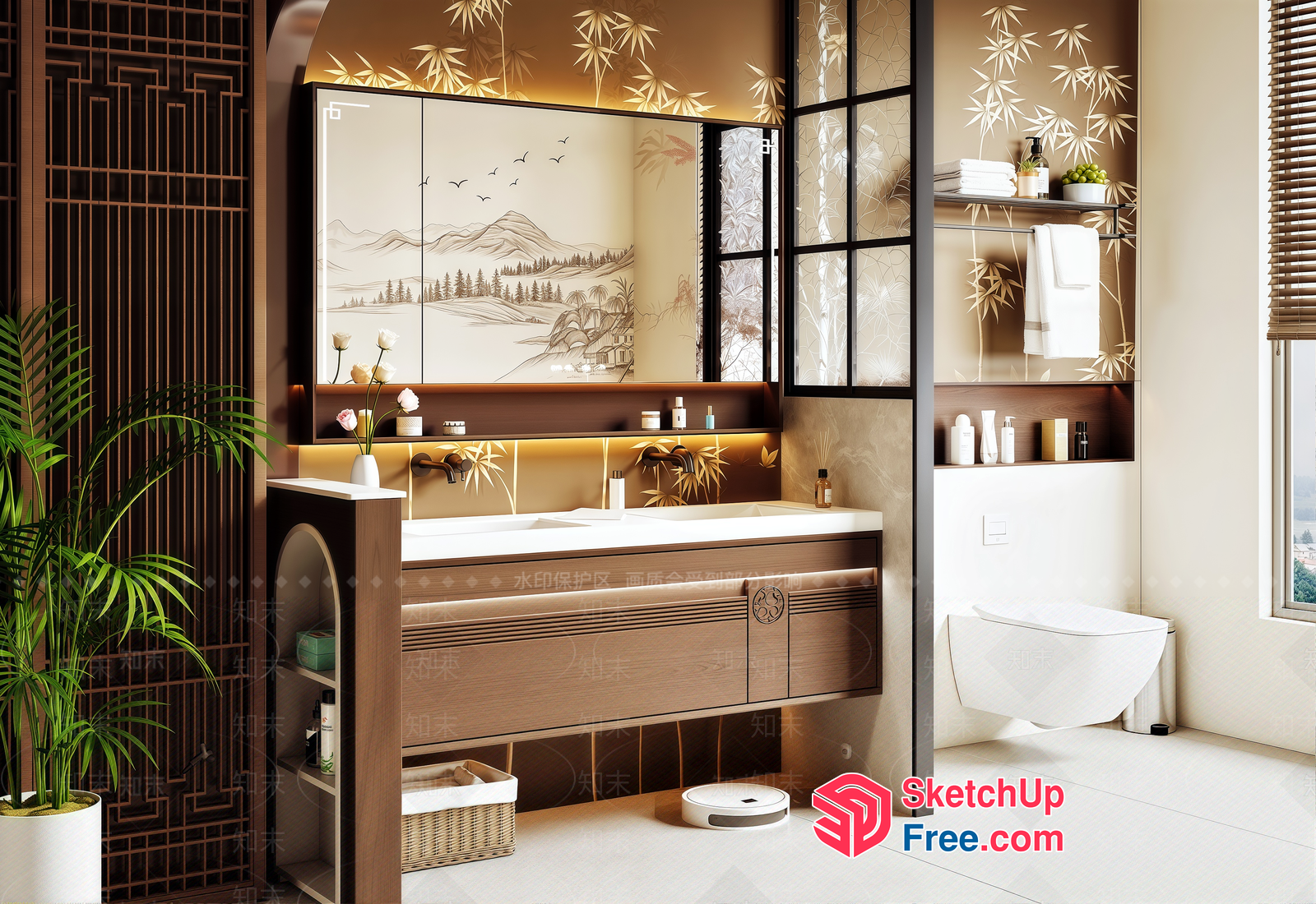 Elegant Modern Bathroom With Natural Light And Plants 3D SketchUp File