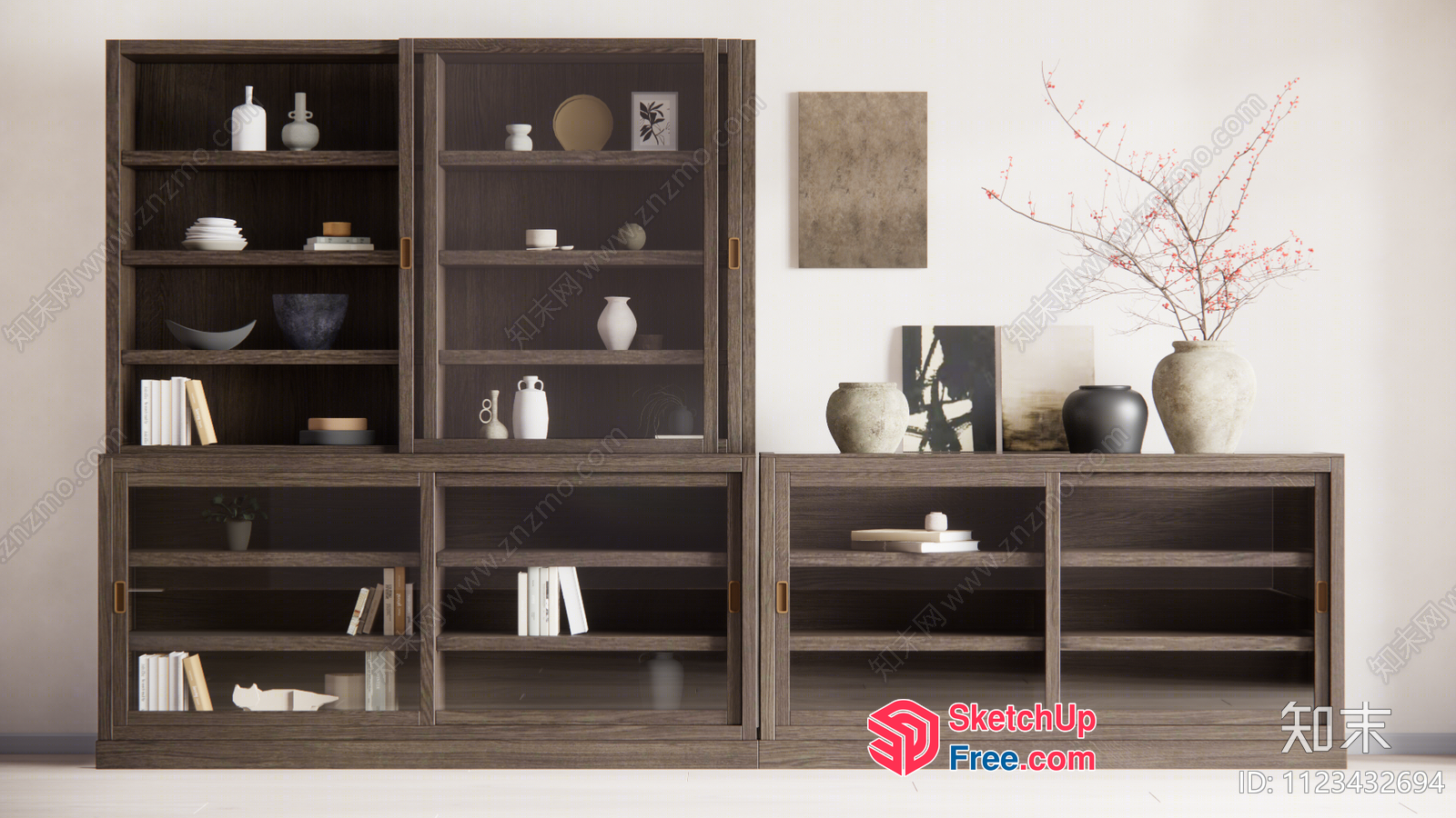 Modern Minimalist Japanese-Style Decorative Shelving Unit 3D SketchUp File