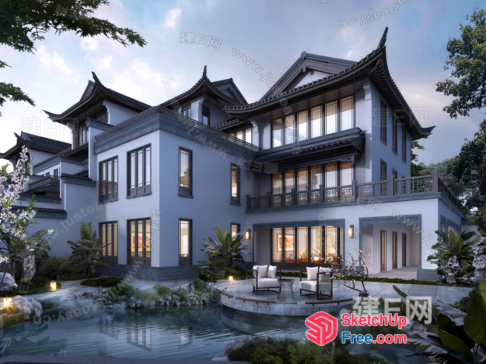 Traditional Asian-Style Home Exterior With Modern Decor 3D SketchUp File