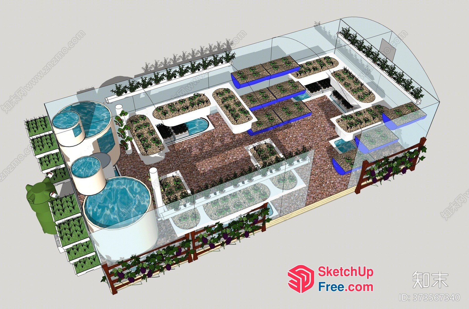 Modern Rooftop Garden With Water Features 3D SketchUp File