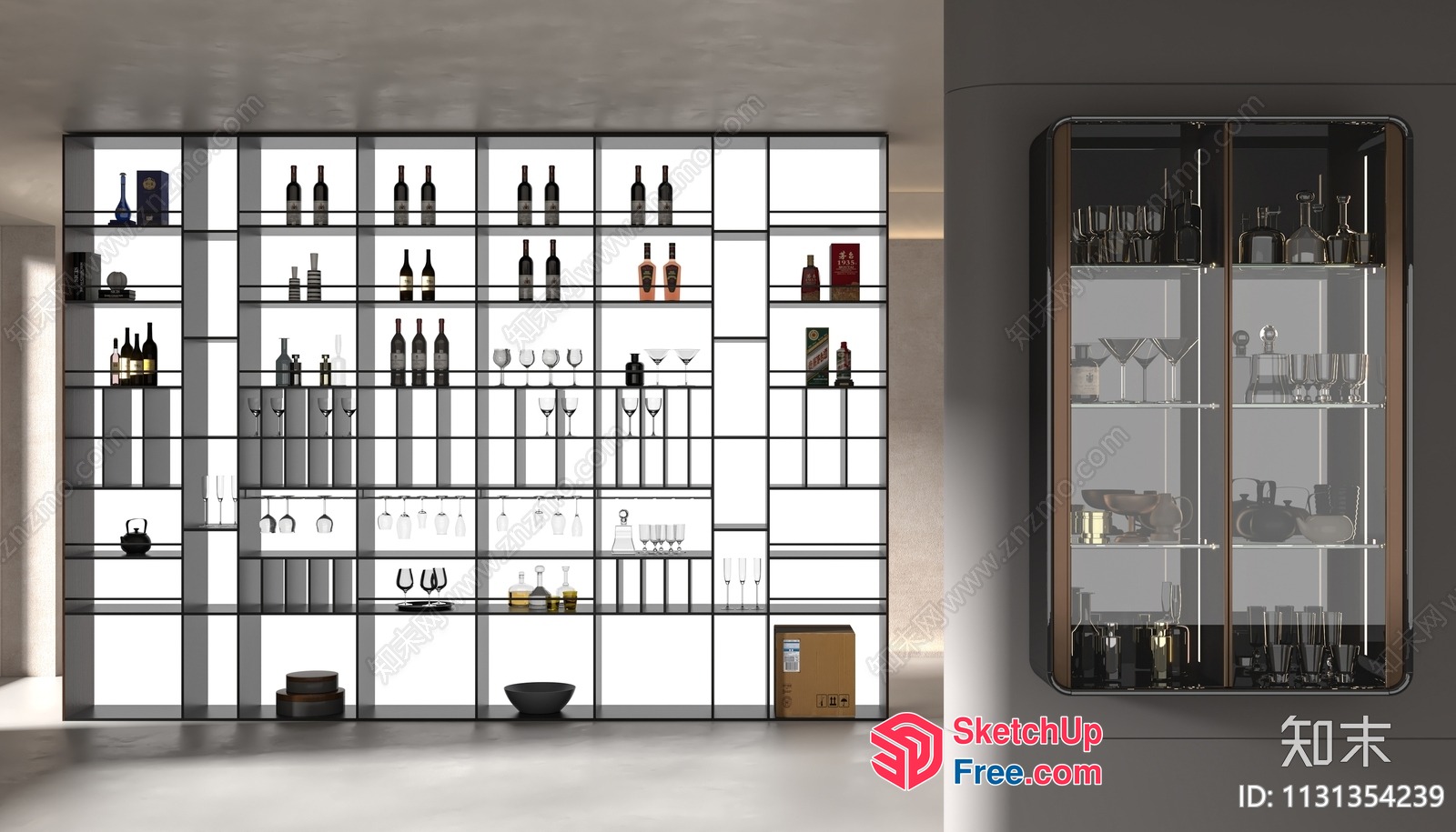 Modern Minimalist Wine Cabinet And Display Shelf 3D SketchUp File