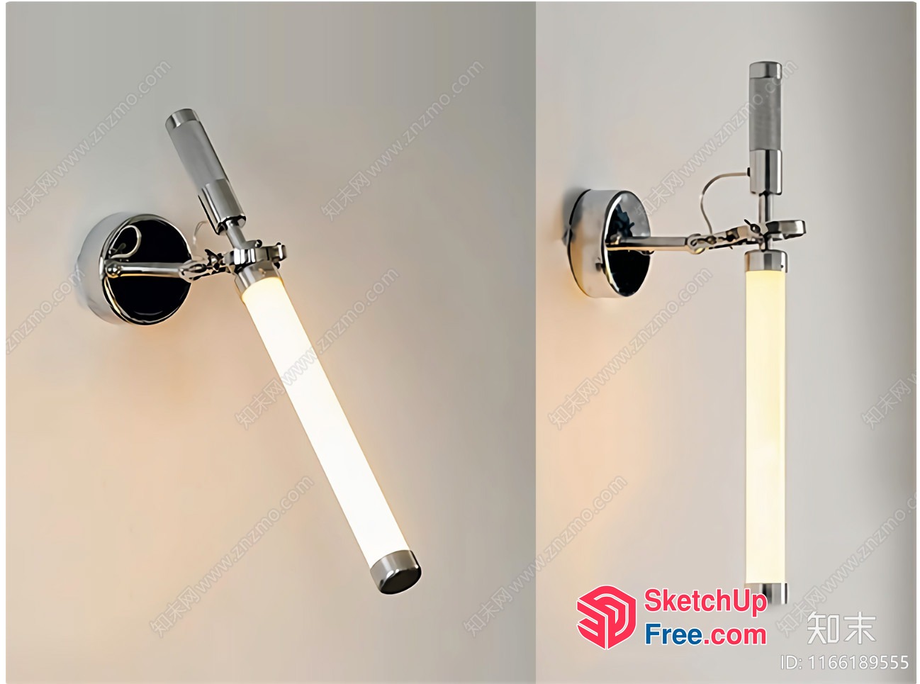 Sleek Modern Silver Metal And White Glass Tube Light Fixture 3D SketchUp File