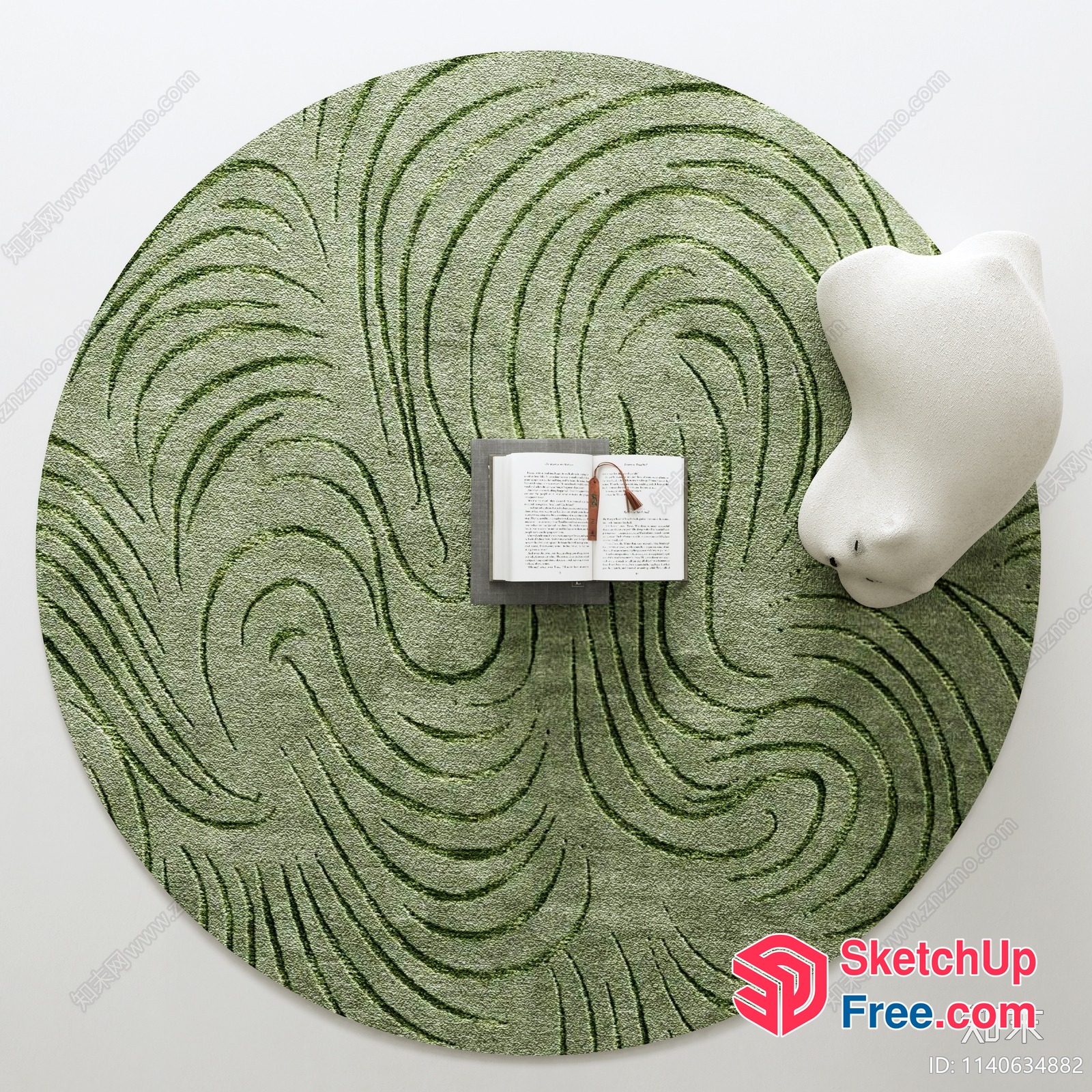 Whimsical Swirl Patterned Carpet With Book And Stool 3D SketchUp File