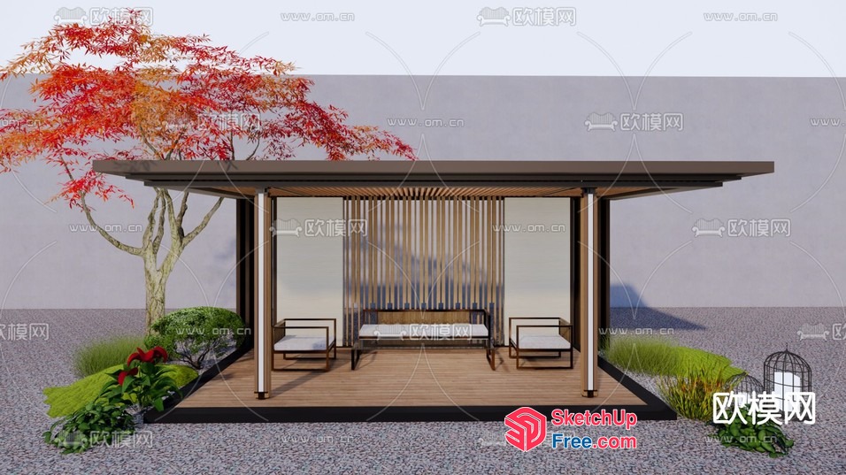 Elegant Japanese-Style Outdoor Pavilion 3D SketchUp File