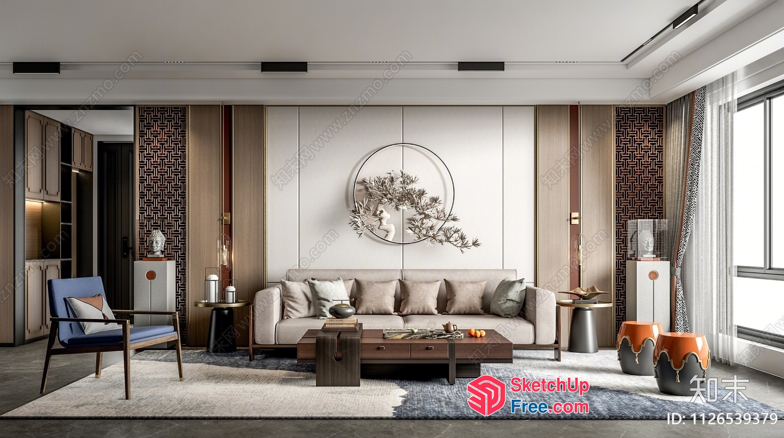 Modern Japanese-Style Living Room With Sleek Furniture 3D SketchUp File